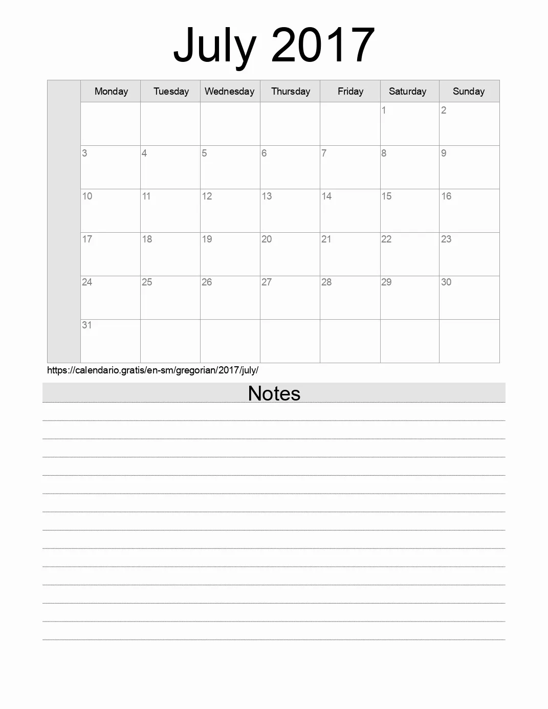Calendar for printing with notes for 2017 July . (San Marino)