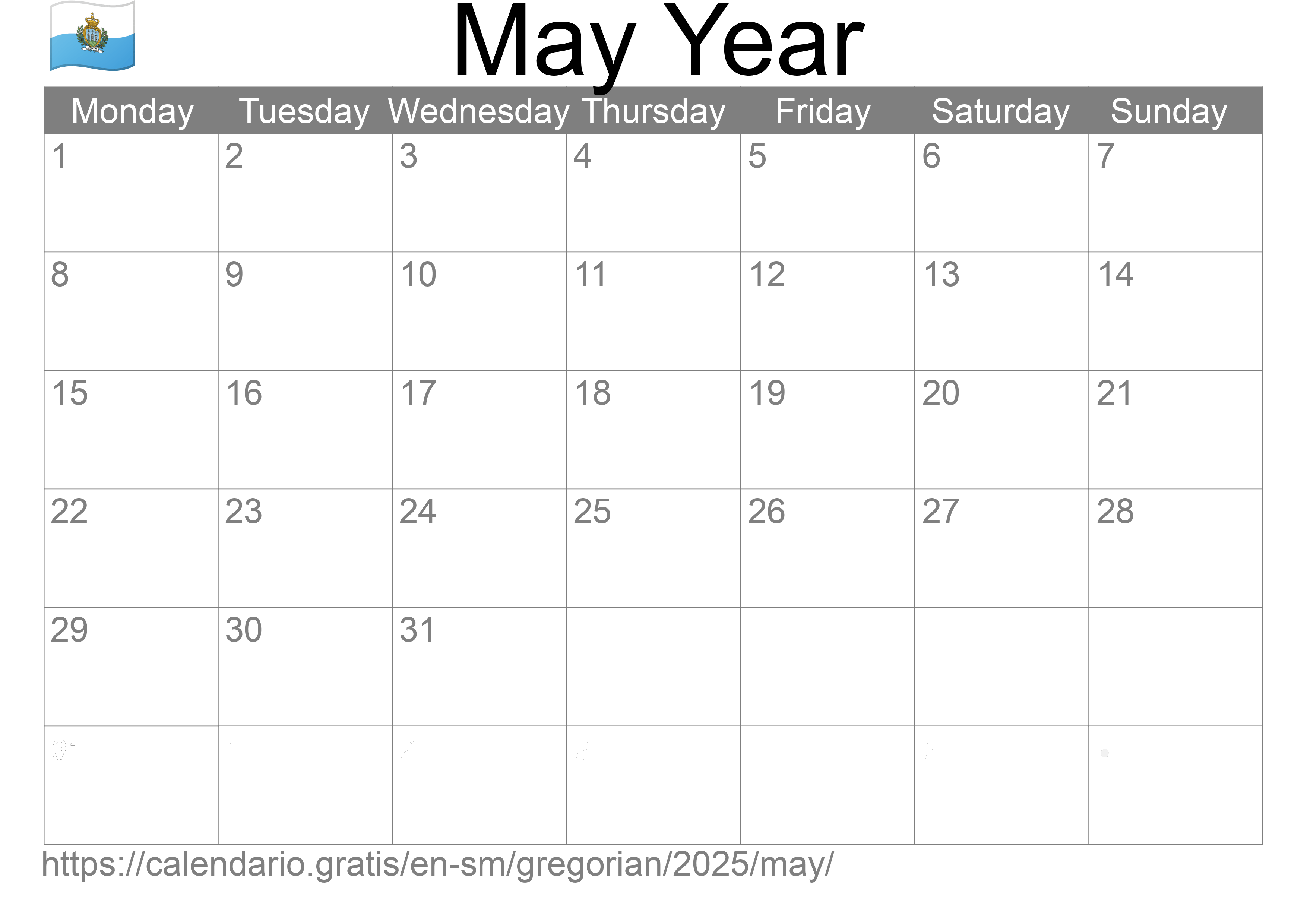 Calendar May 2025 to print