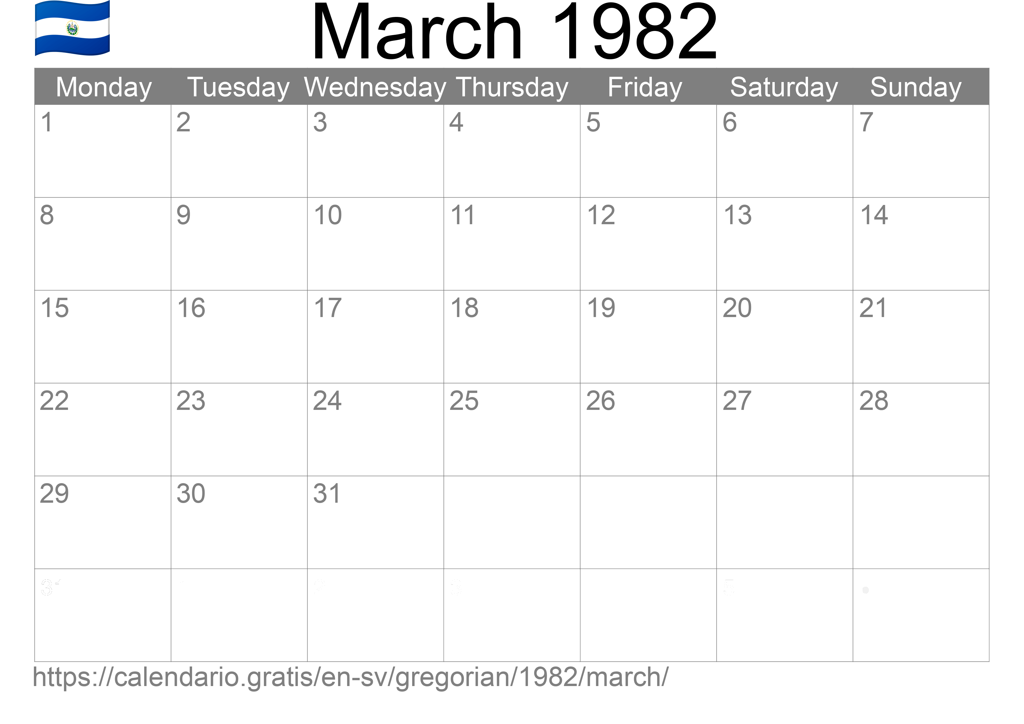 Calendar March 1982 to print