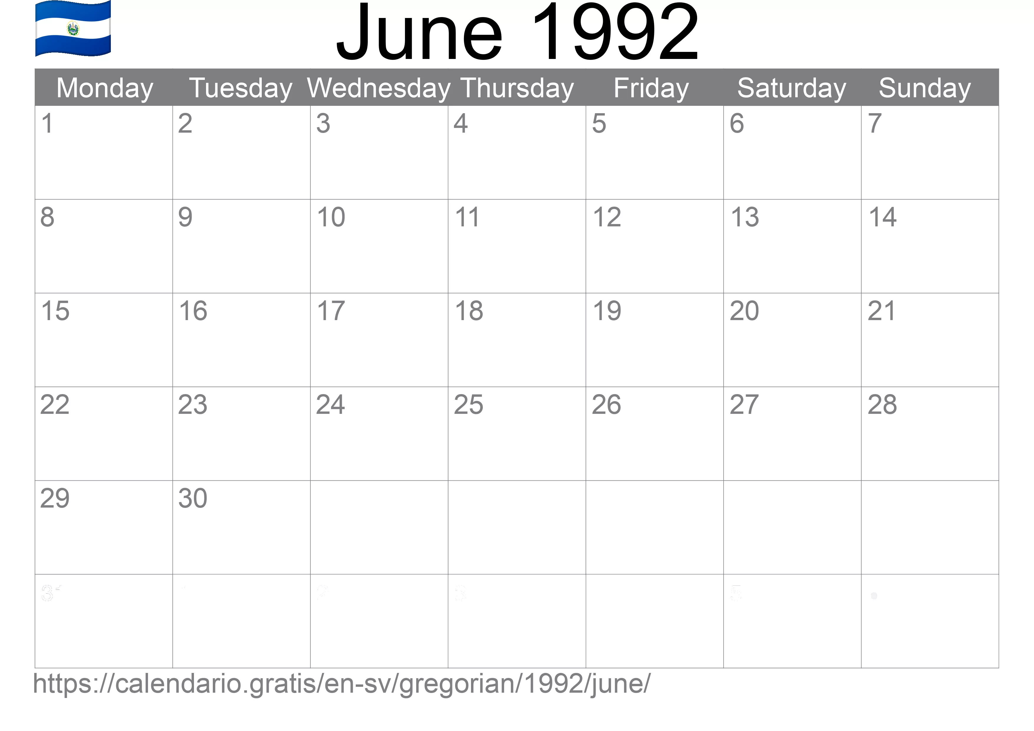 Calendar June 1992 to print (El Salvador)