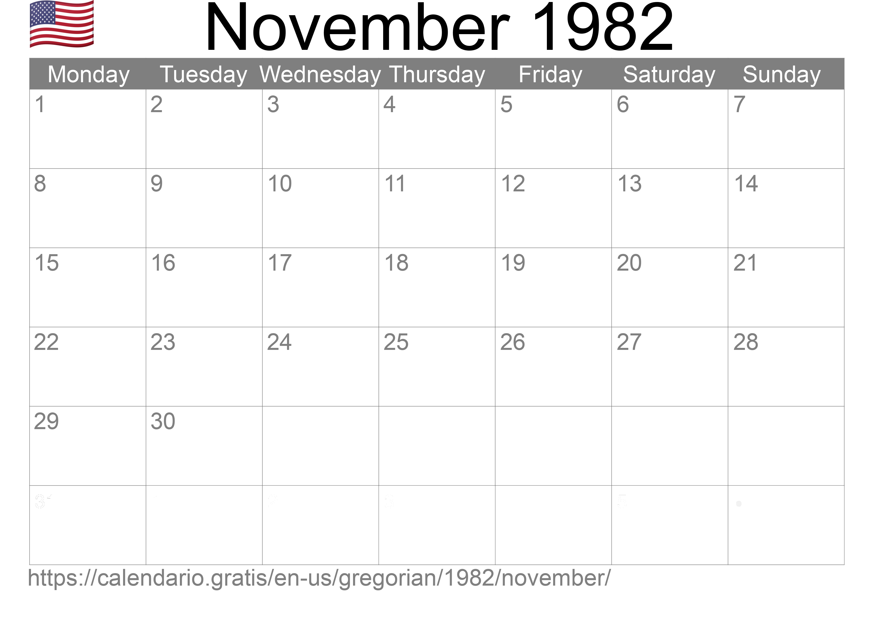 Calendar November 1982 to print