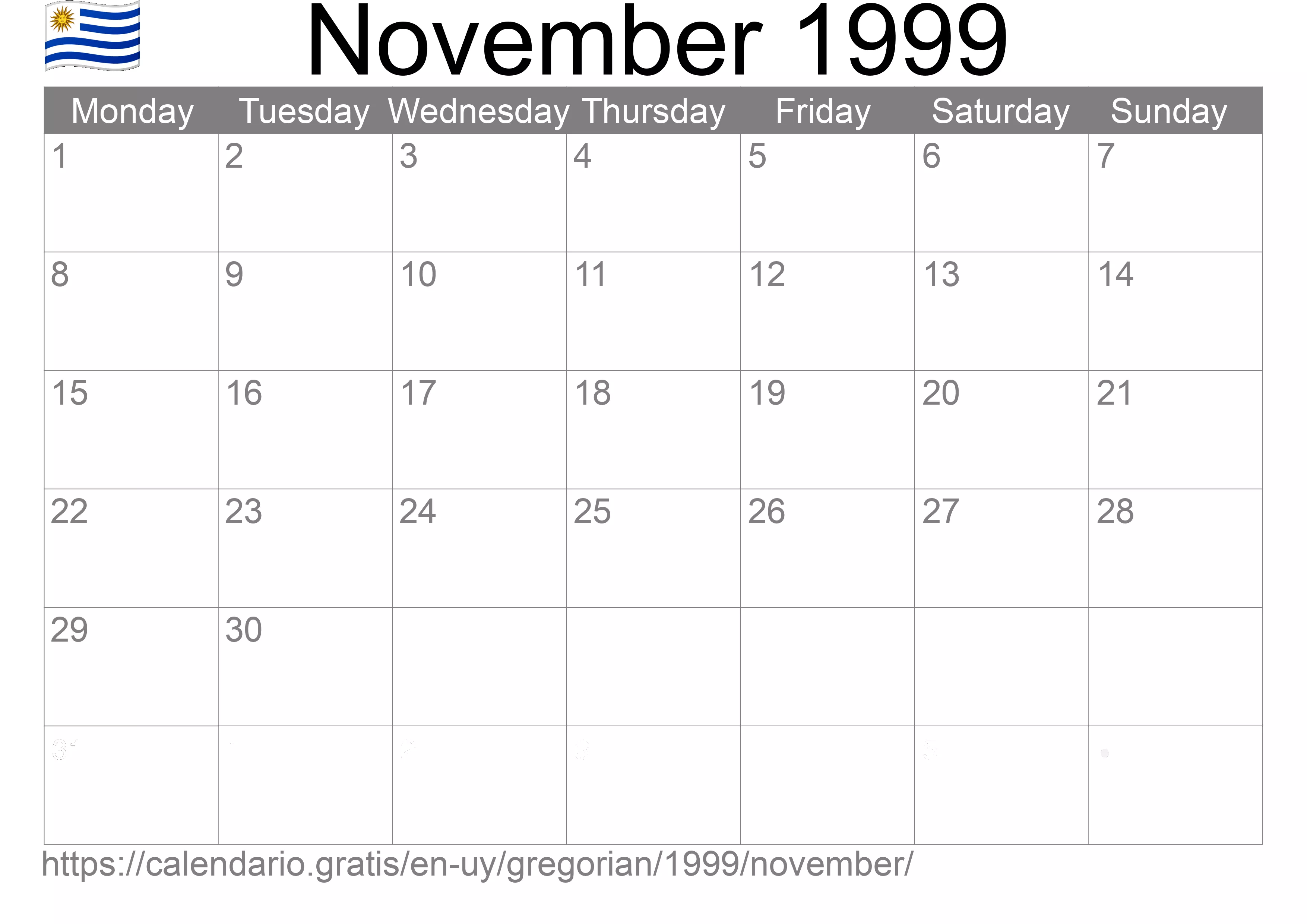 Calendar November 1999 to print (Uruguay)