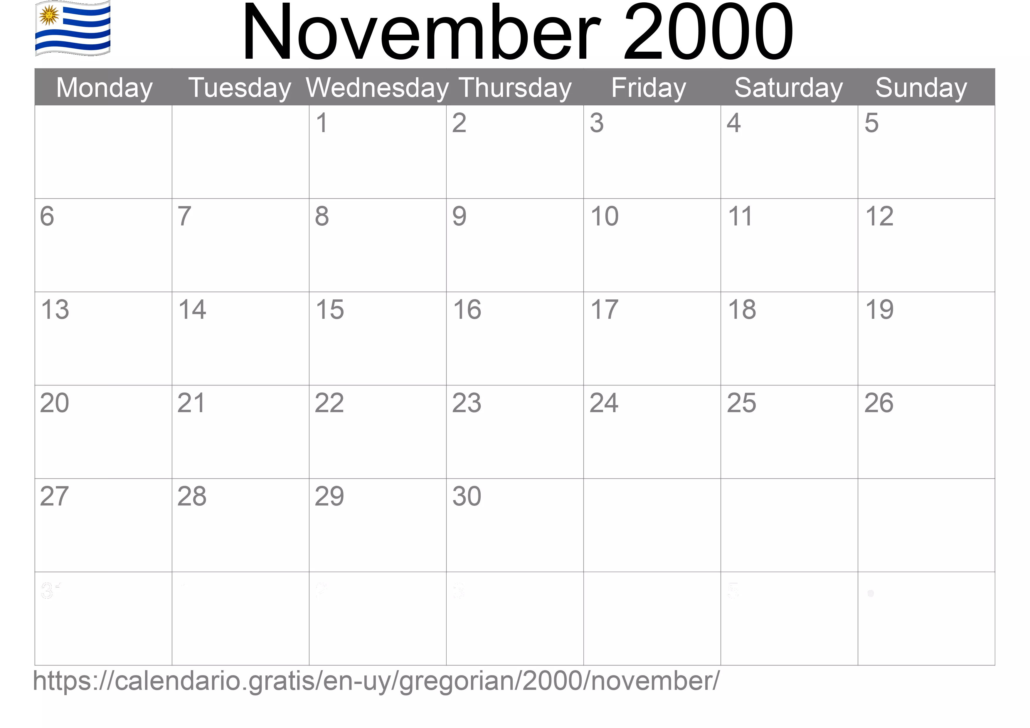 Calendar November 2000 to print (Uruguay)