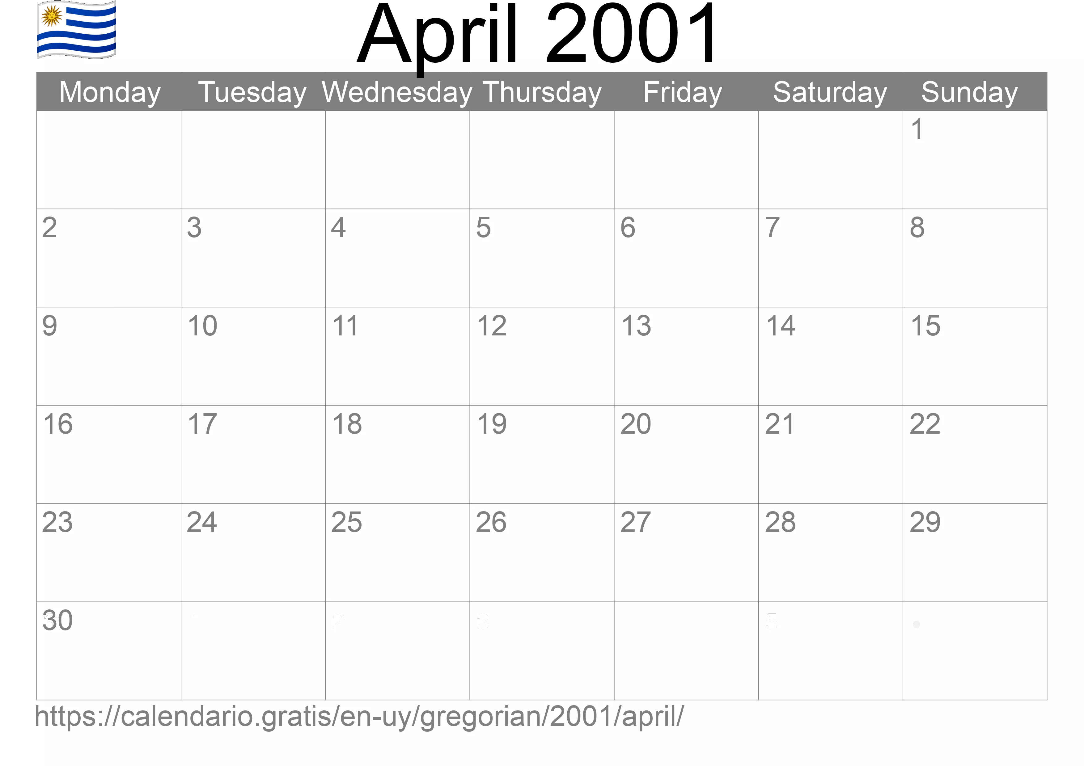 Calendar April 2001 to print (Uruguay)