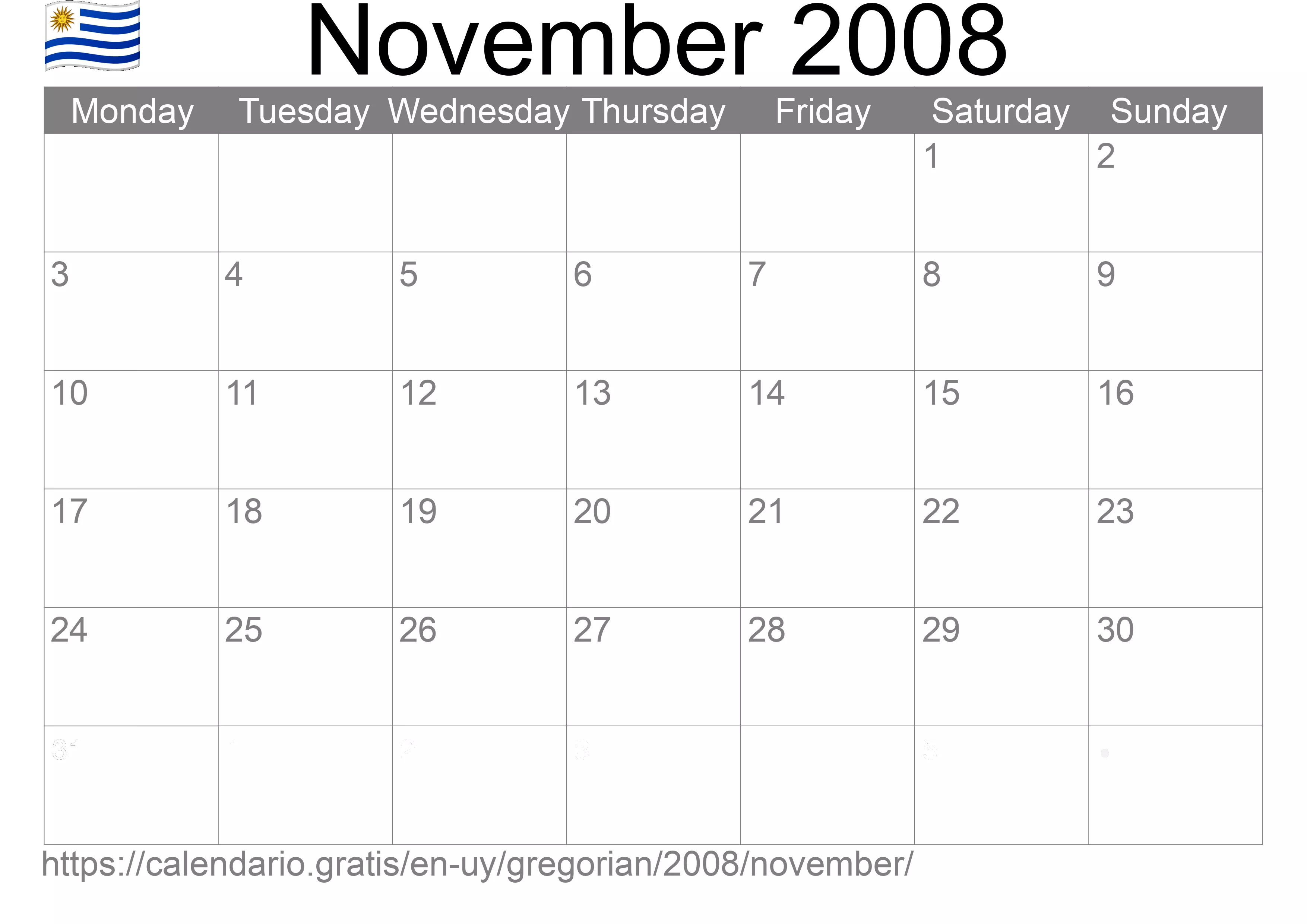 Calendar November 2008 to print (Uruguay)