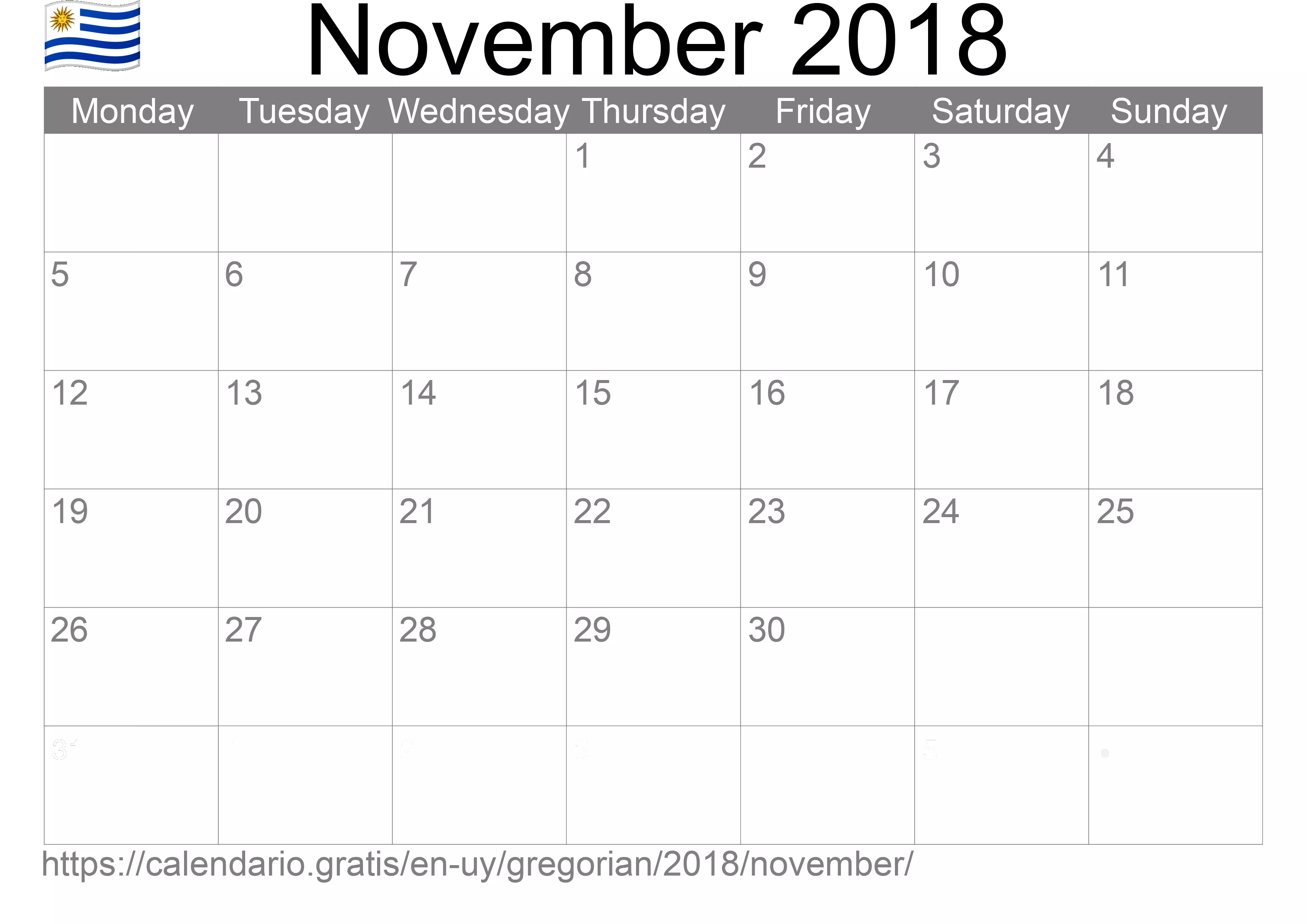 Calendar November 2018 to print (Uruguay)