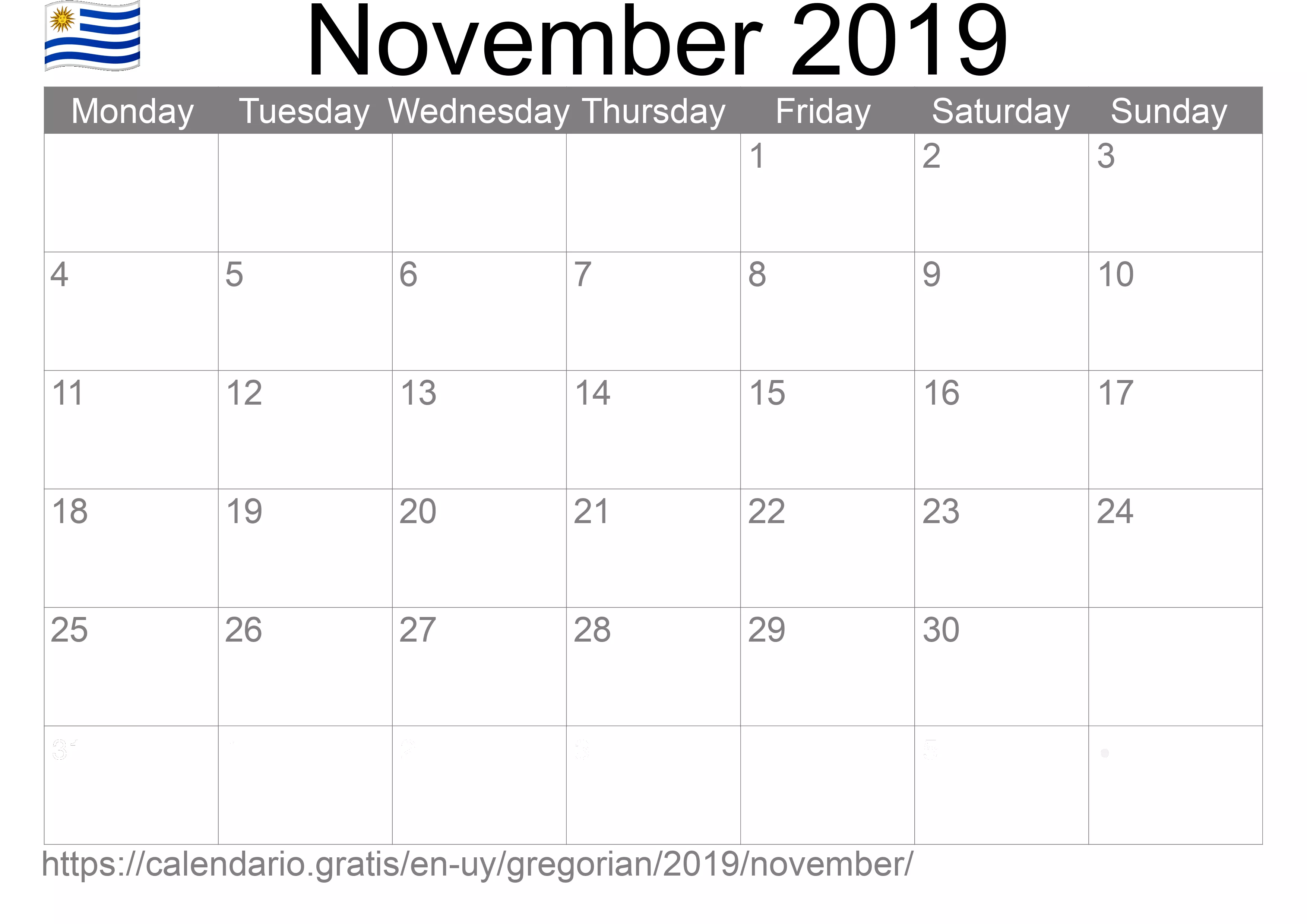 Calendar November 2019 to print (Uruguay)