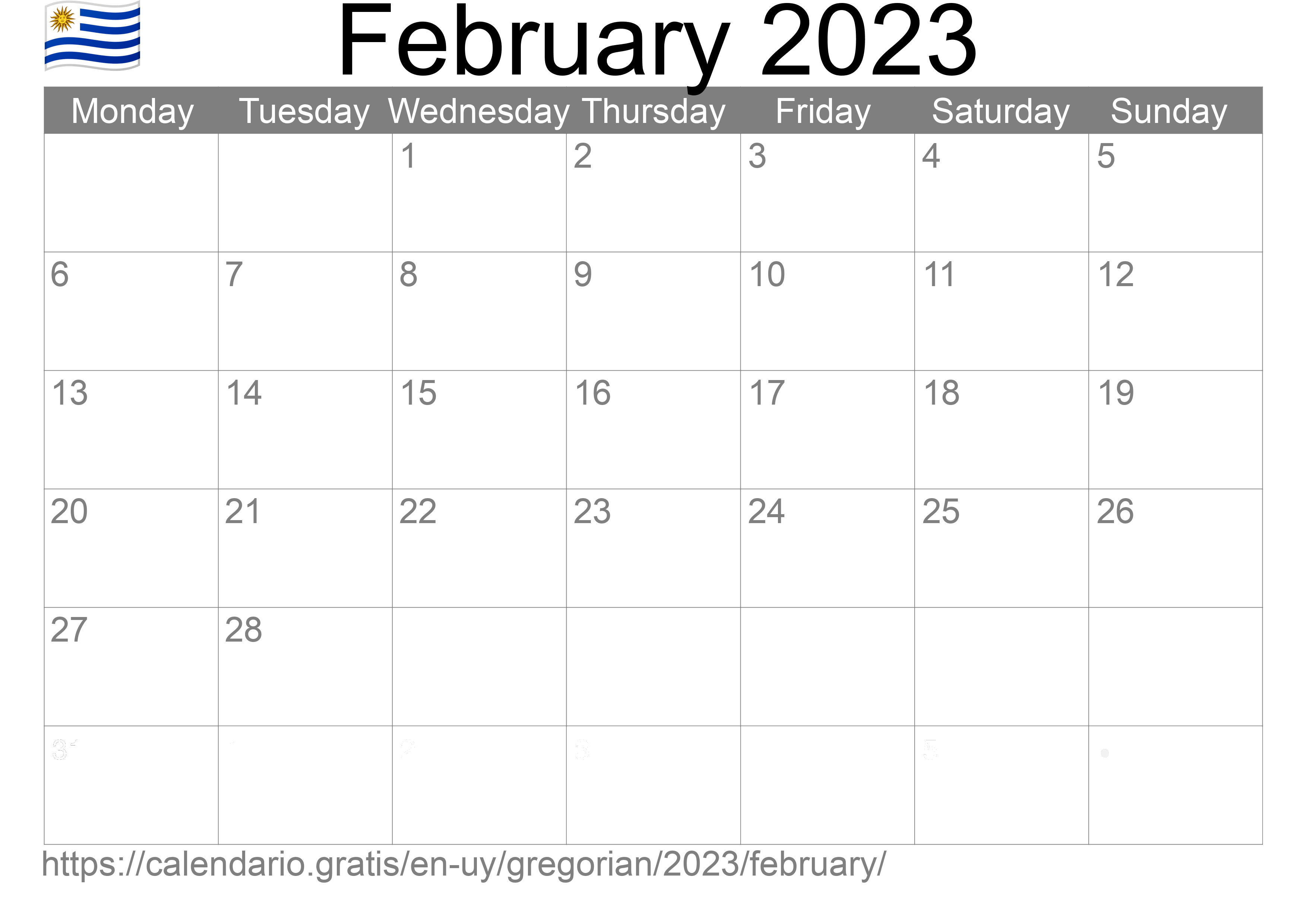 Calendar February 2023 to print