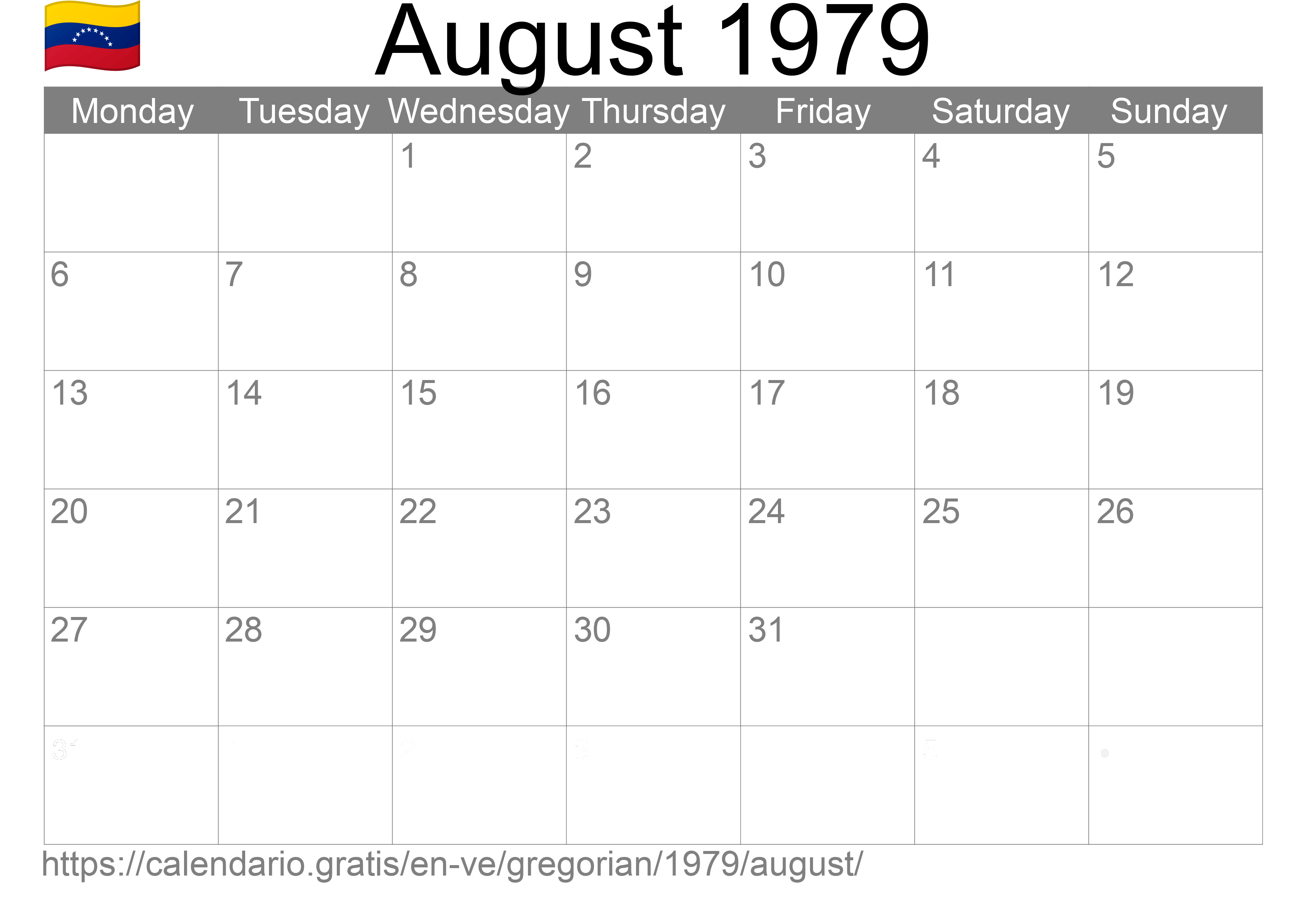 Calendar August 1979 to print