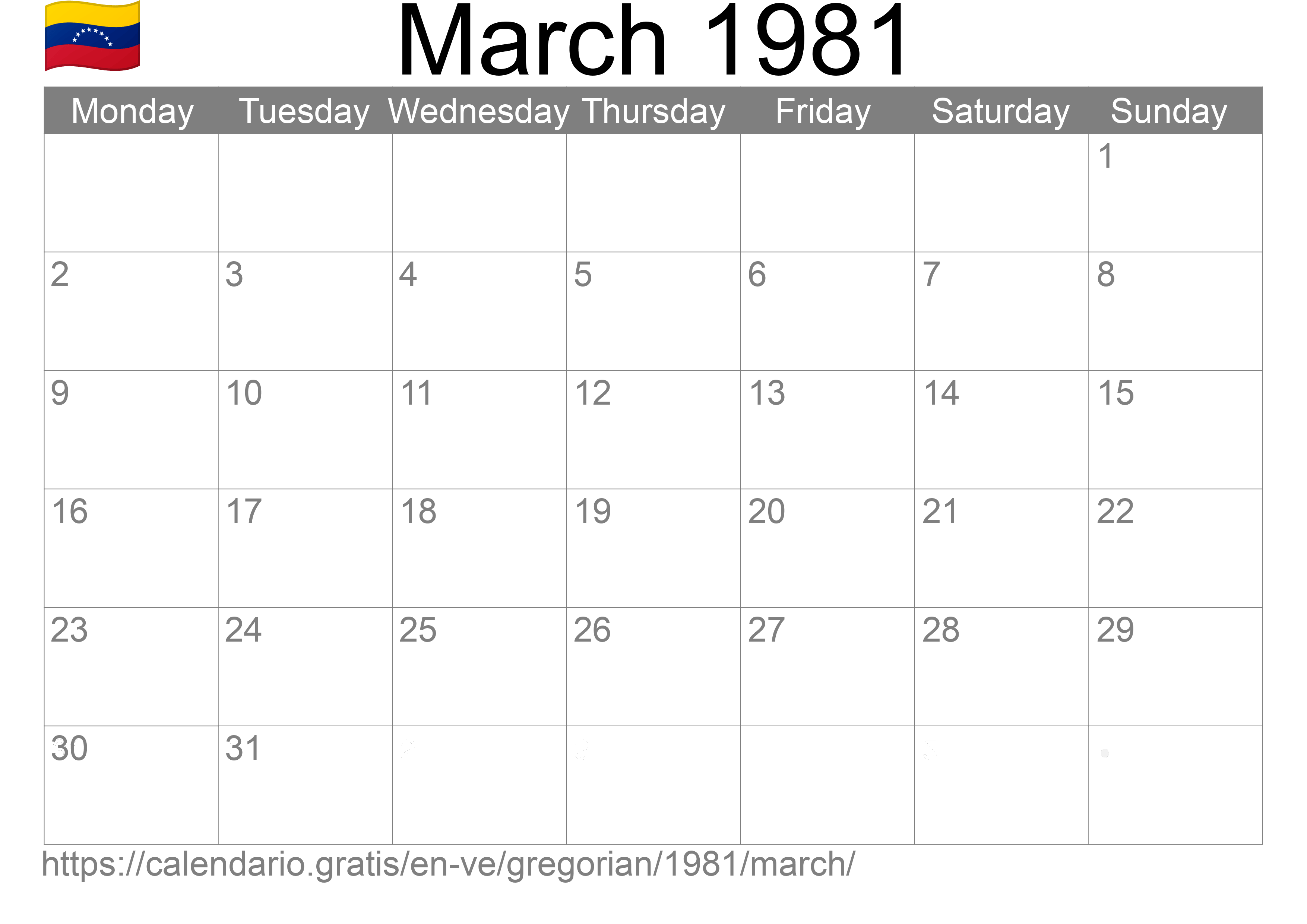 Calendar March 1981 to print