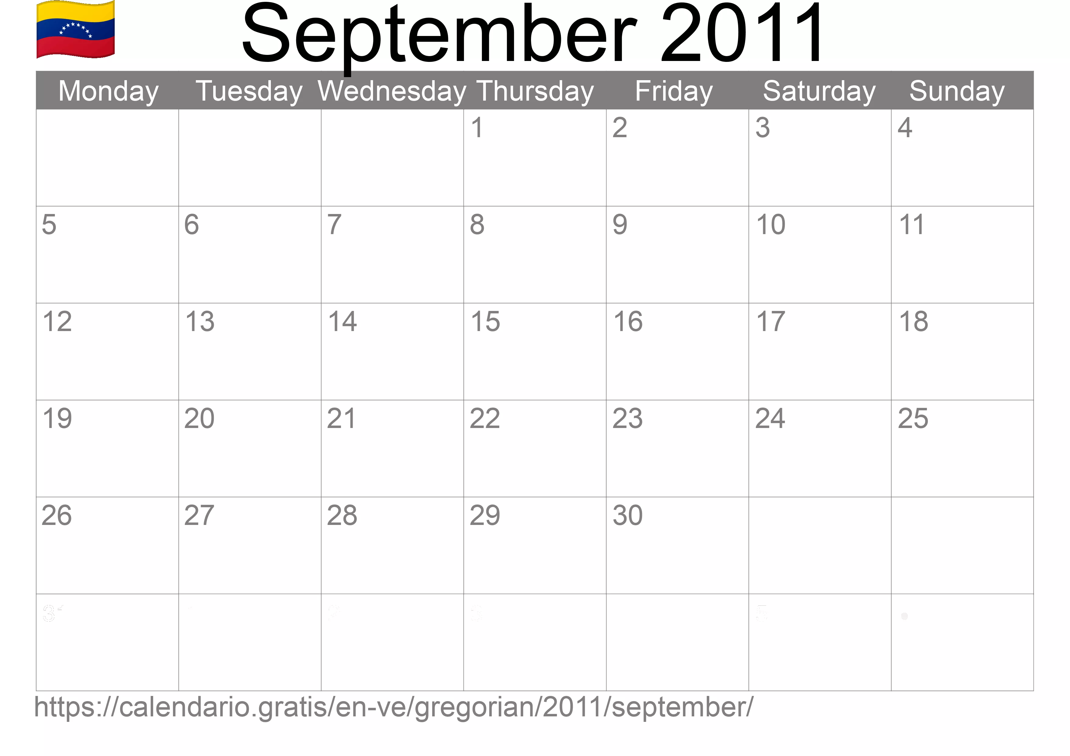 Calendar September 2011 to print (Venezuela)
