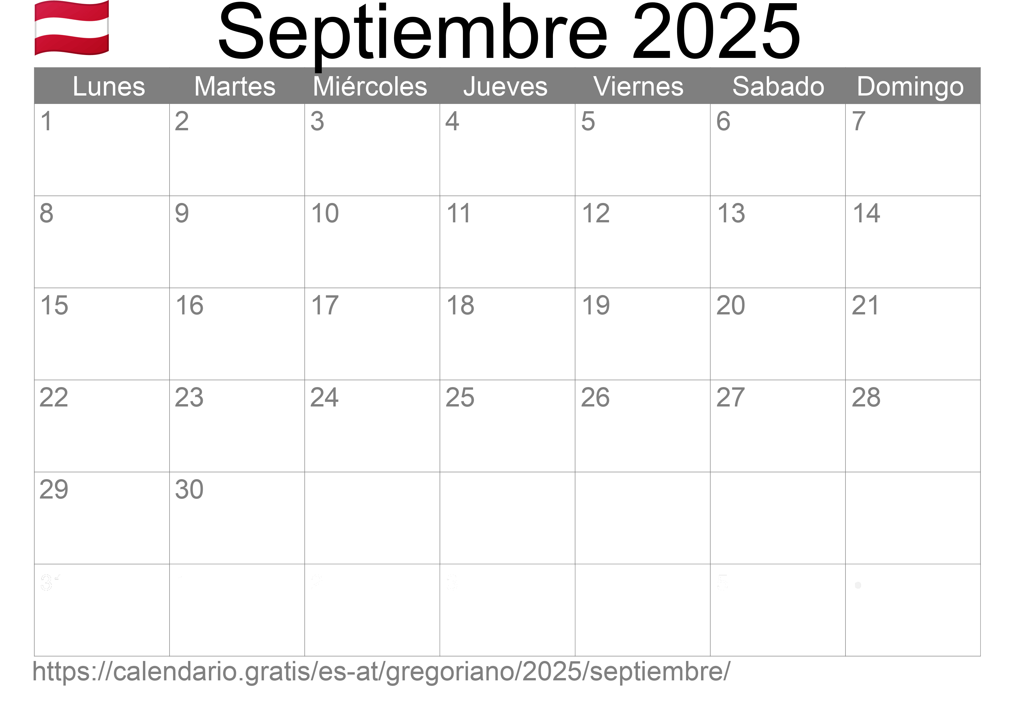 Calendario Septiembre 2025 para imprimir