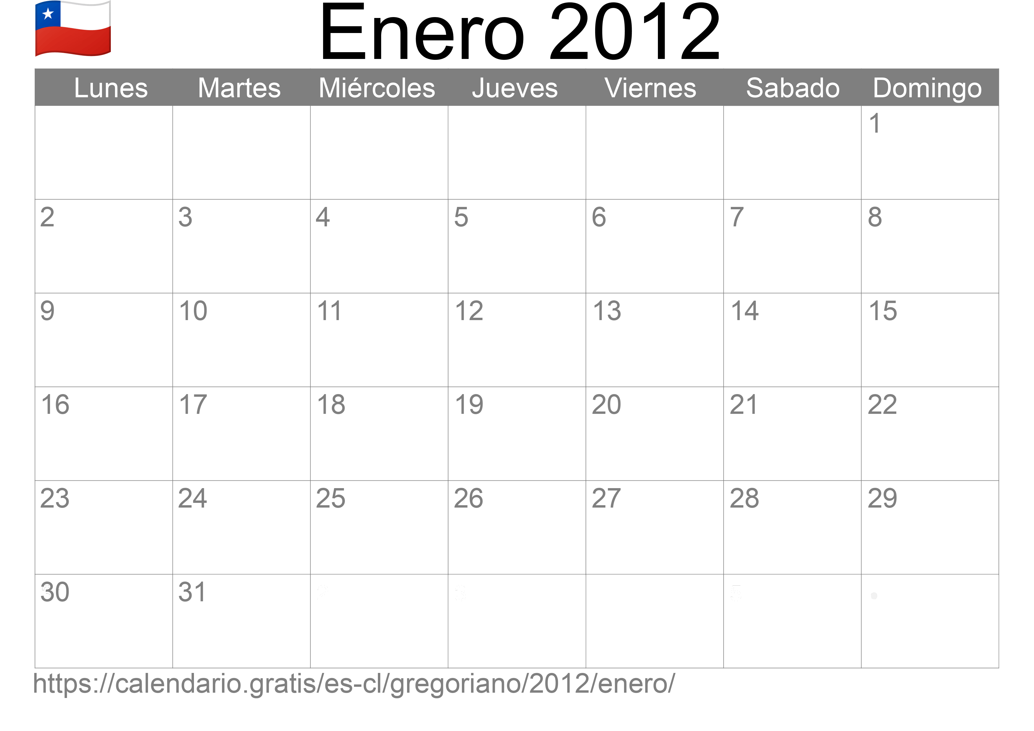 Calendario Enero 2012 para imprimir