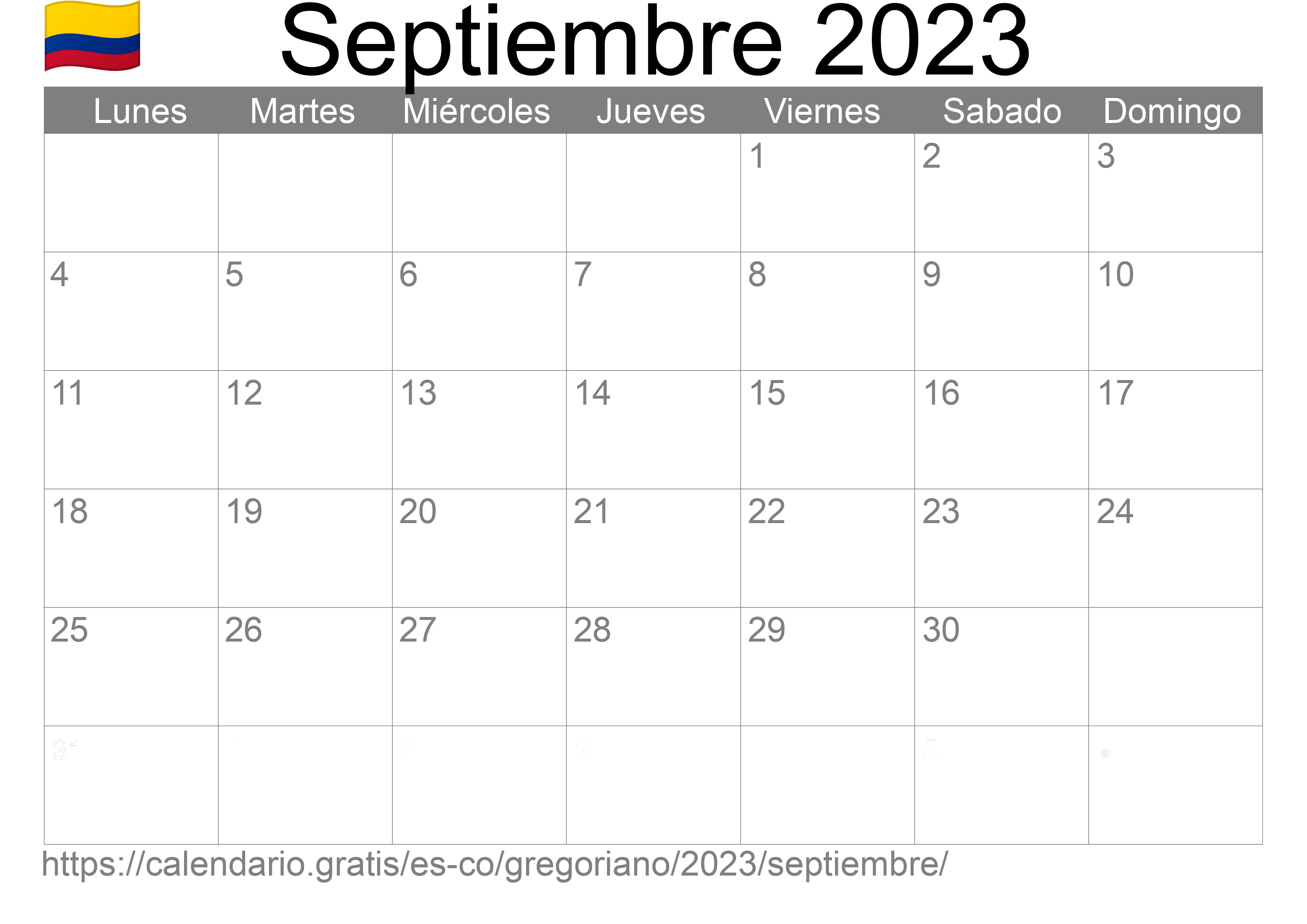 Calendario Septiembre 2023 para imprimir