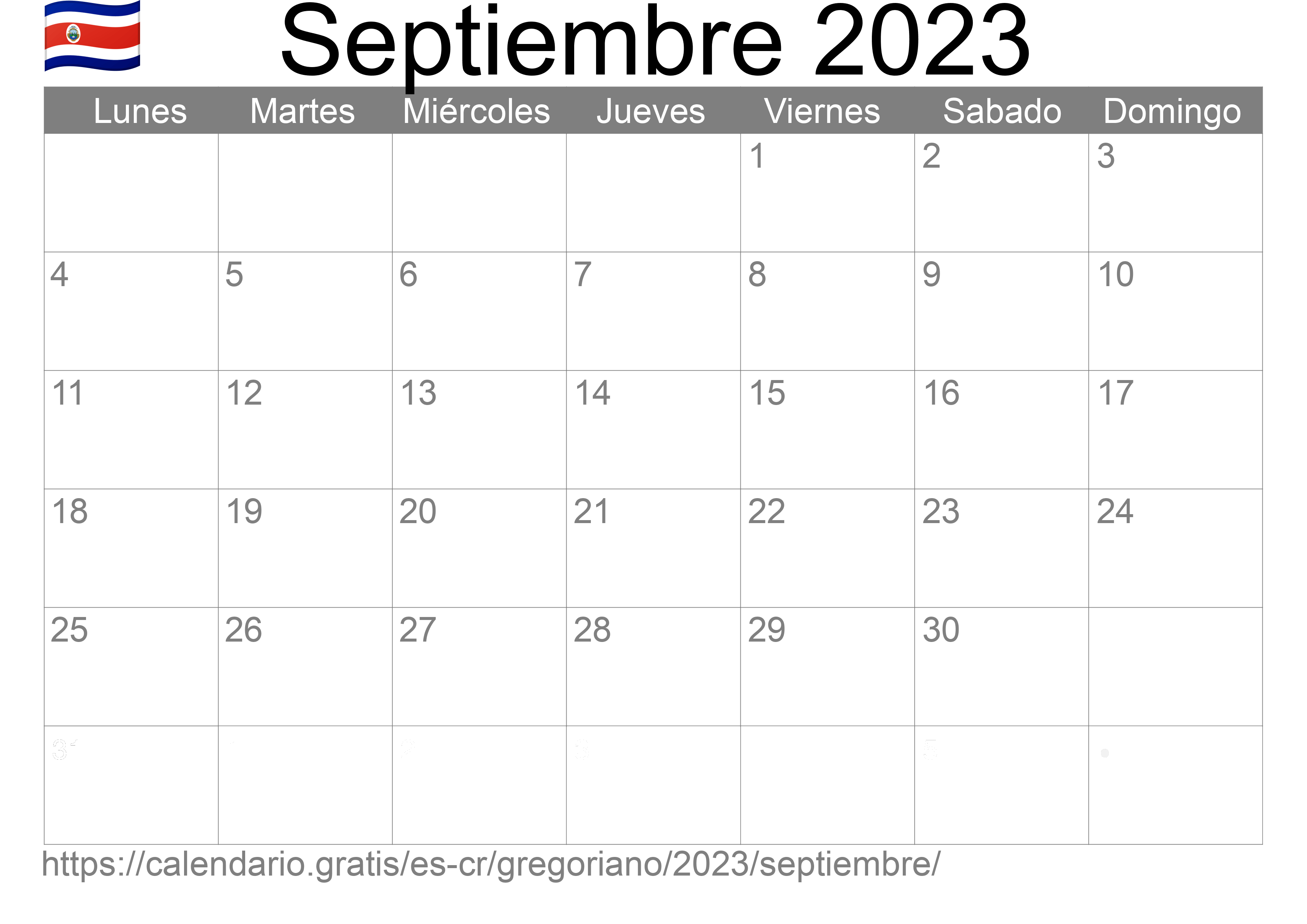 Calendario Septiembre 2023 para imprimir