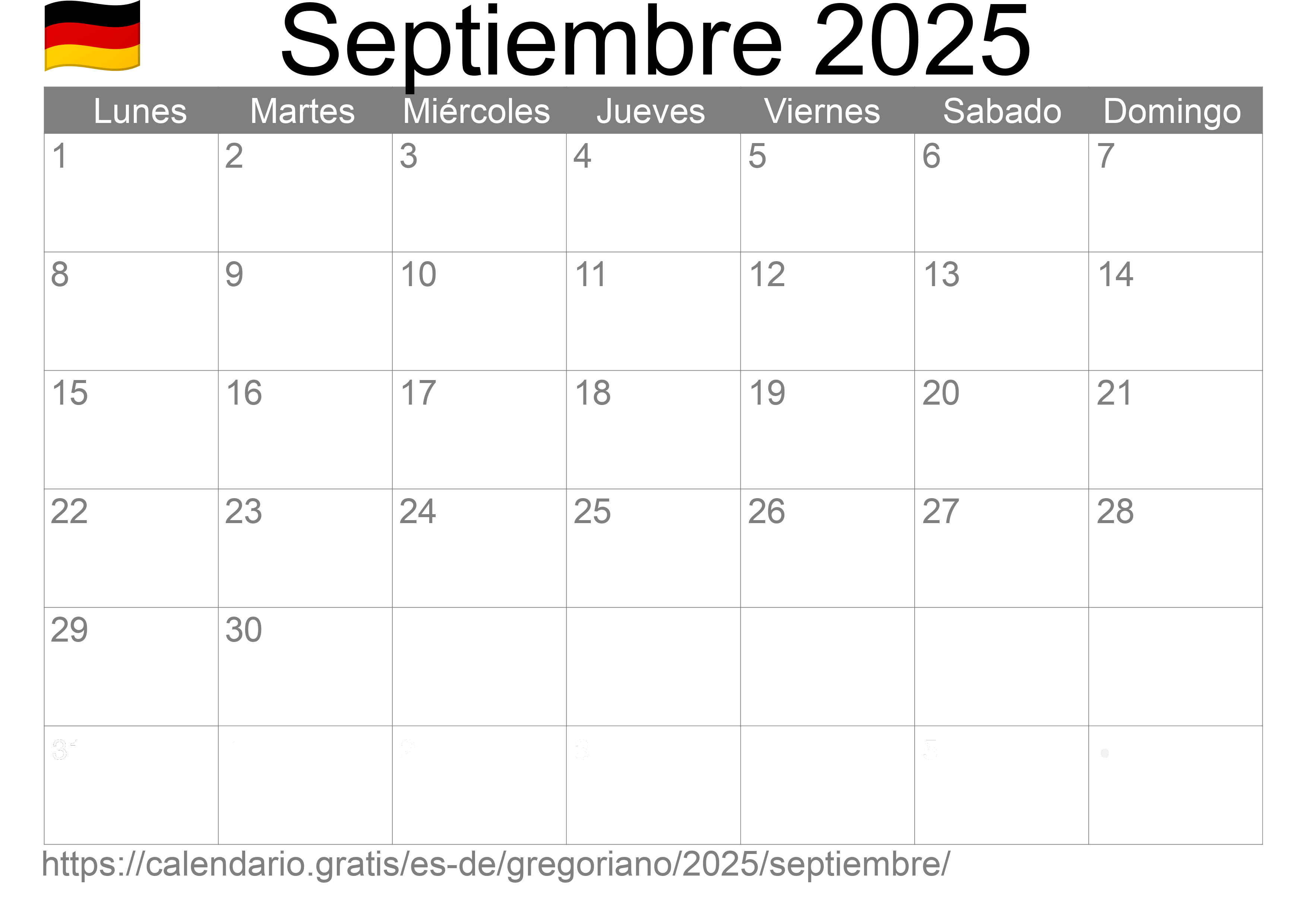 Calendario Septiembre 2025 para imprimir