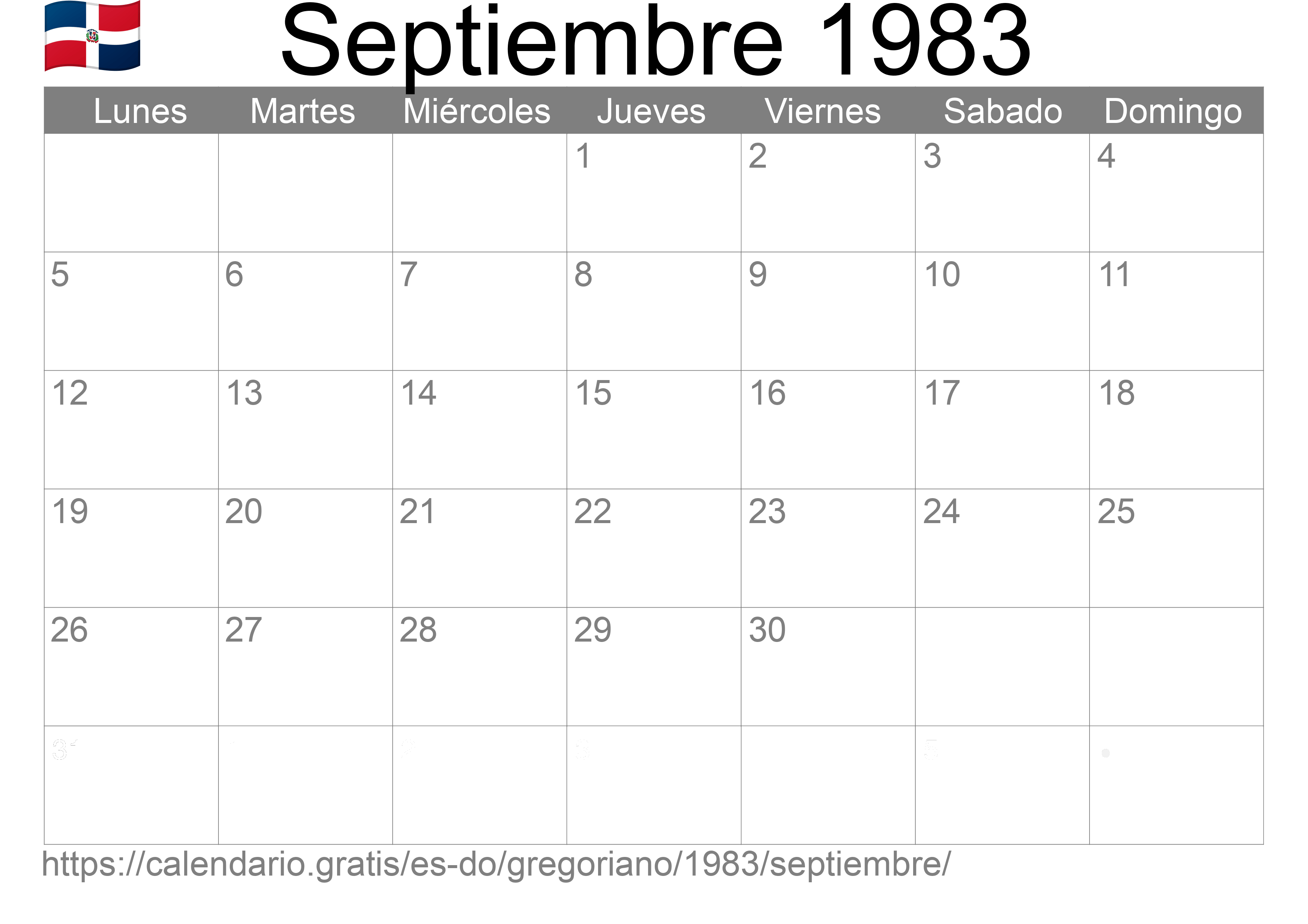 Calendario Septiembre 1983 para imprimir