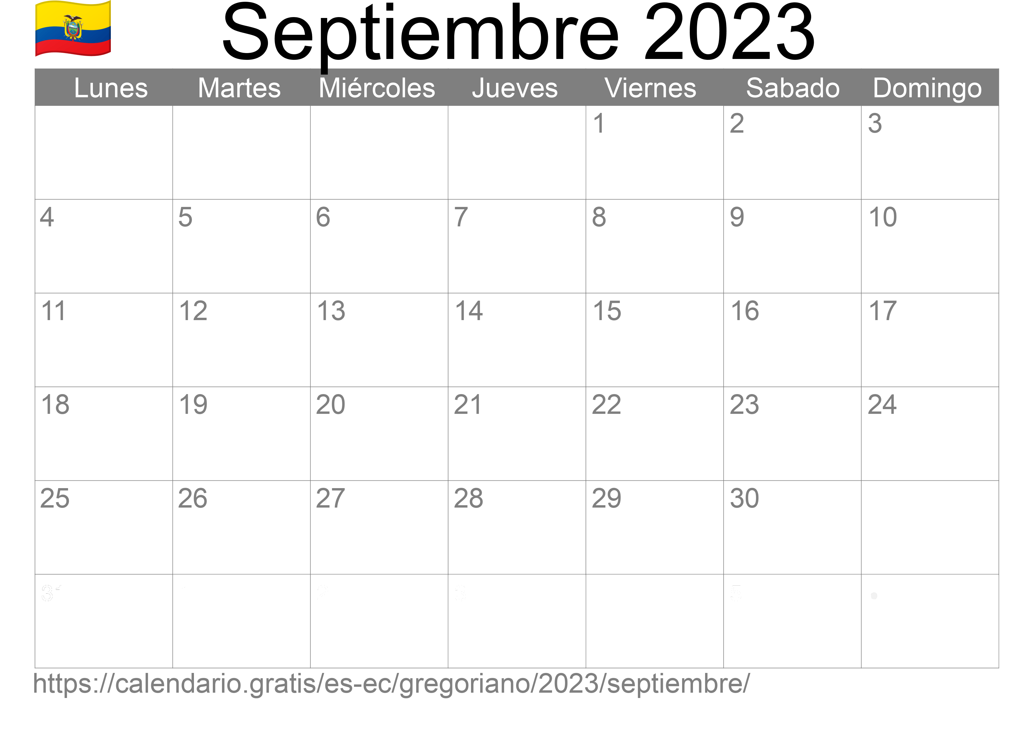 Calendario Septiembre 2023 para imprimir