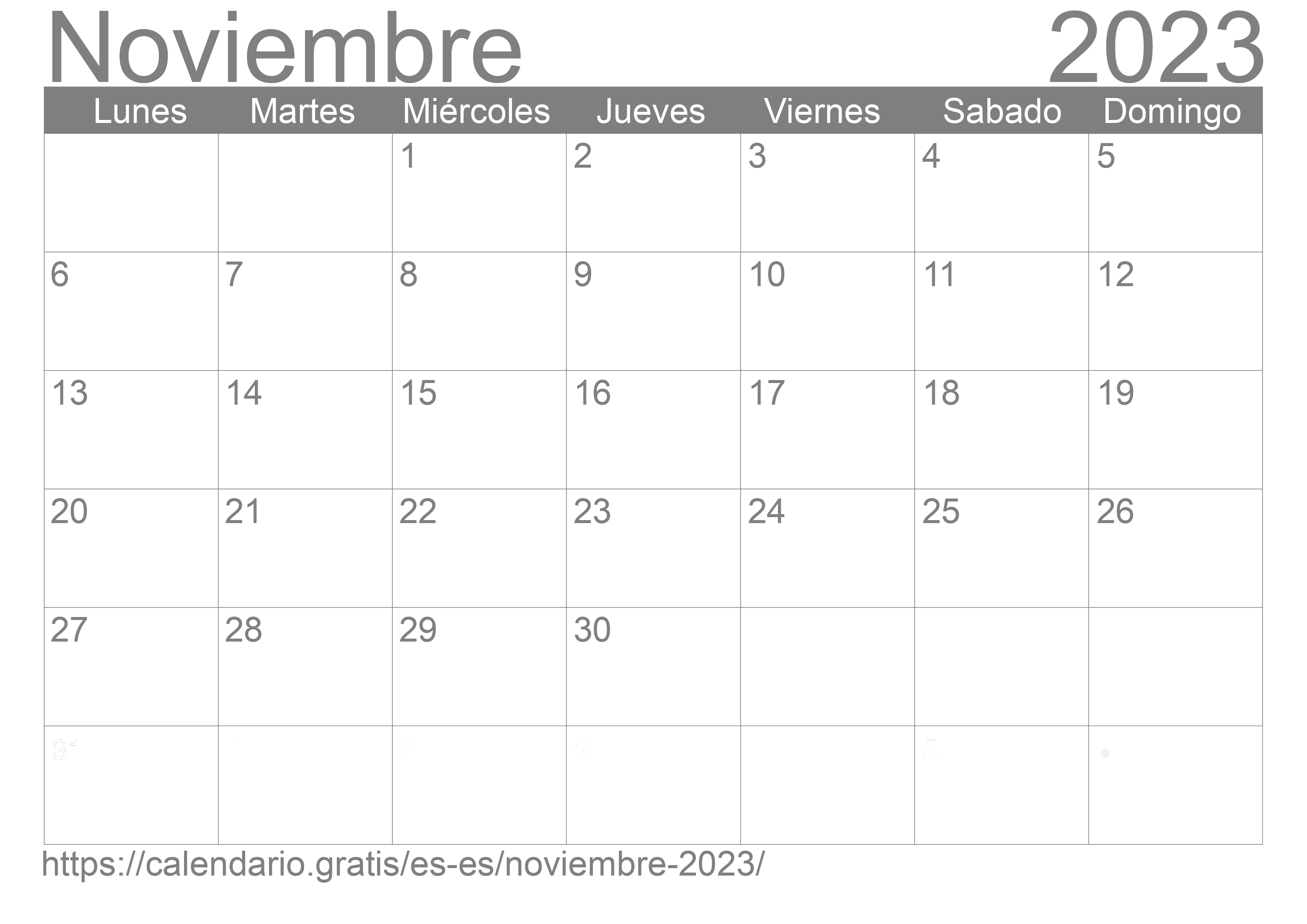 Calendario Noviembre 2023 De España En Español ☑️ Calendariogratis