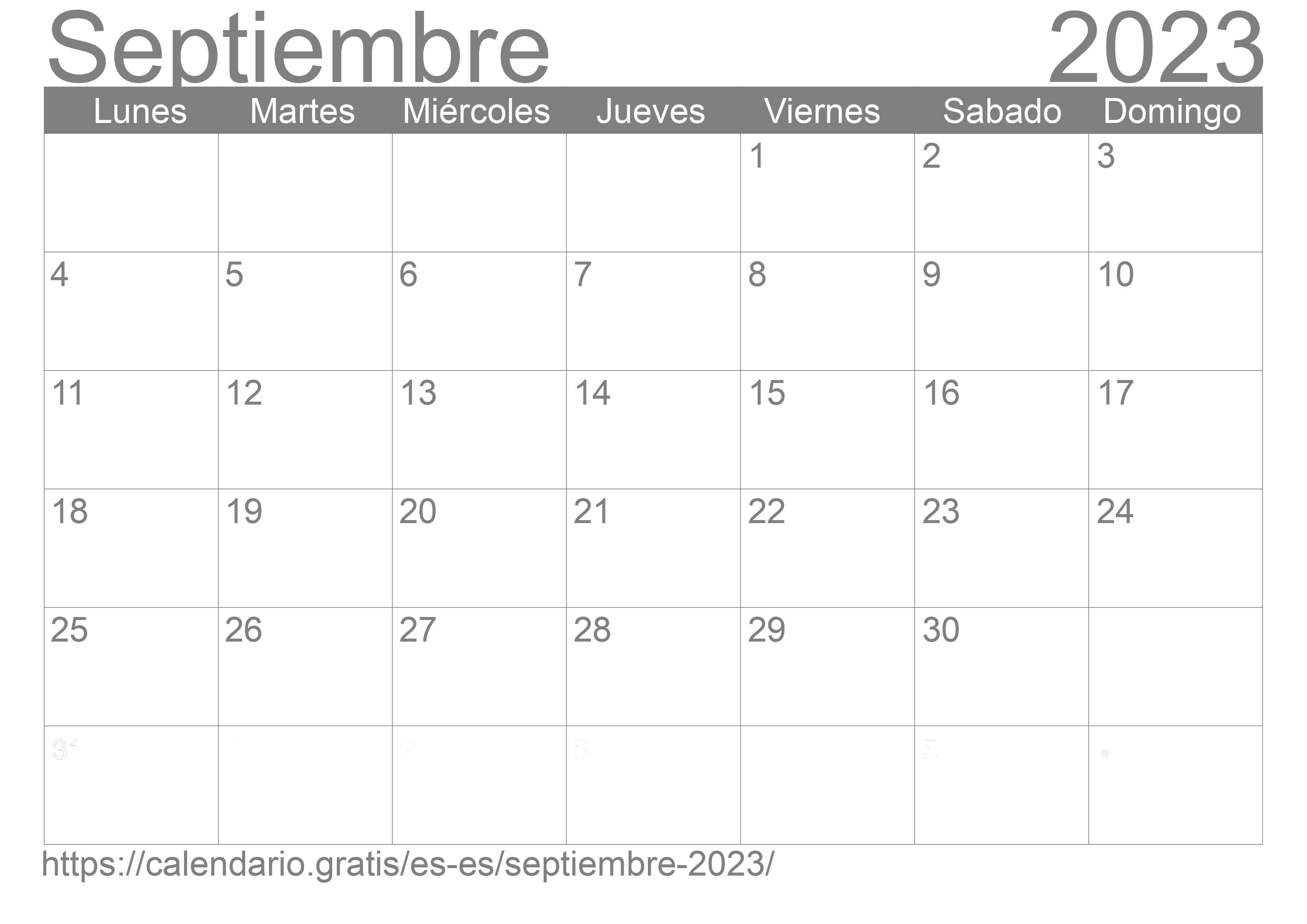Calendario Septiembre 2023 de España en español ☑️ Calendario.Gratis