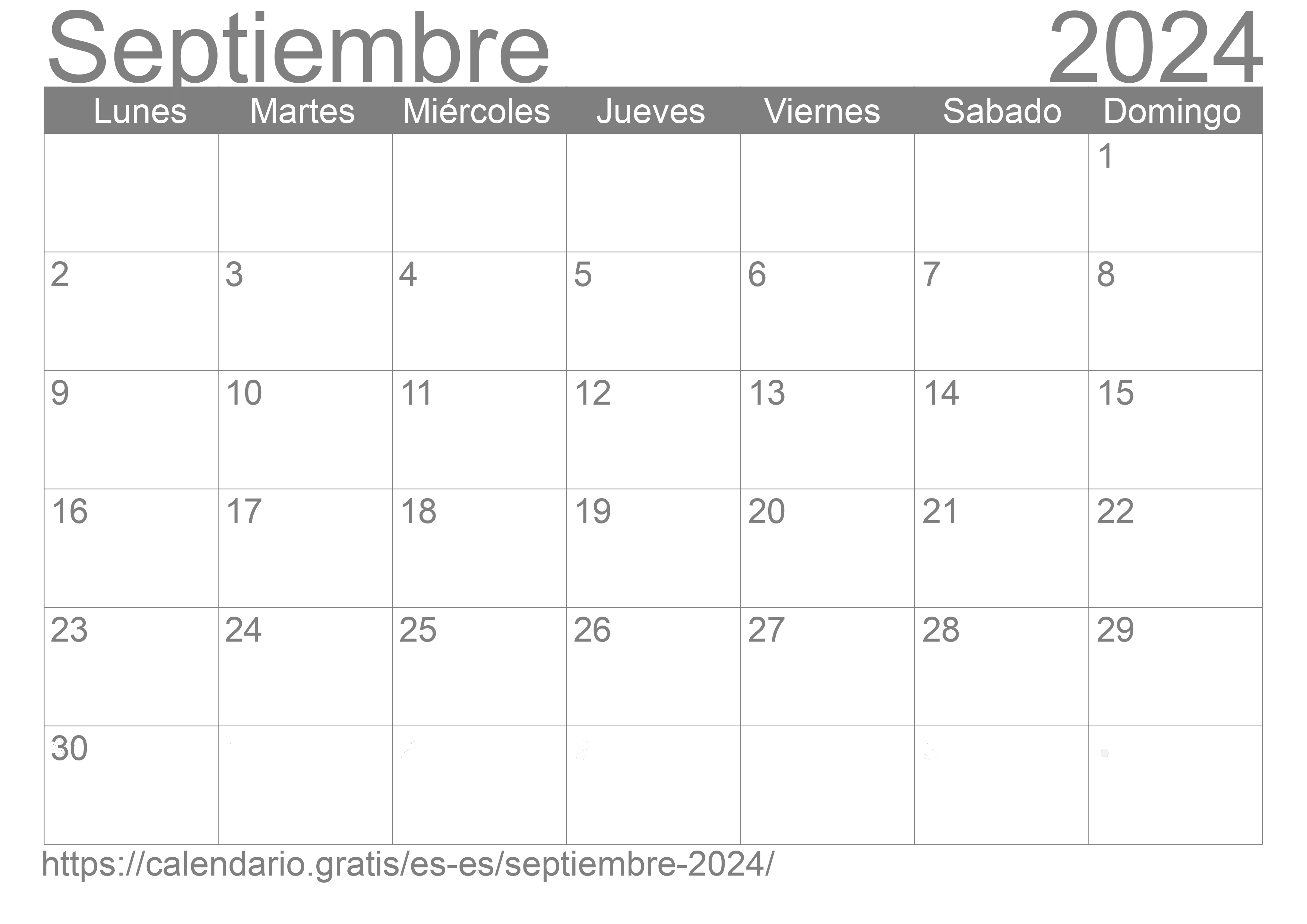 Calendario Septiembre 2024 de España en español ☑️ Calendario.Gratis