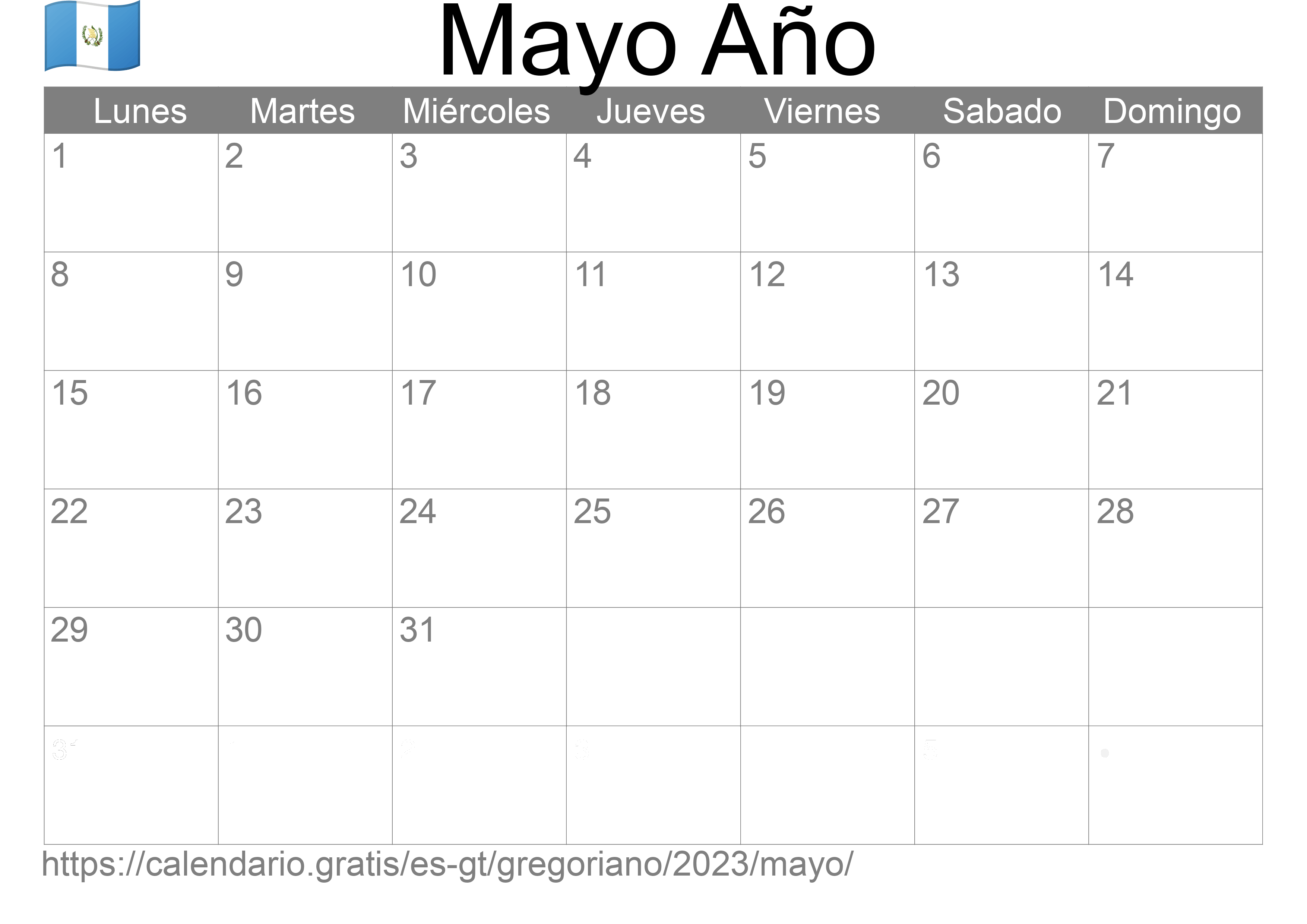 Calendario Mayo 2023 para imprimir