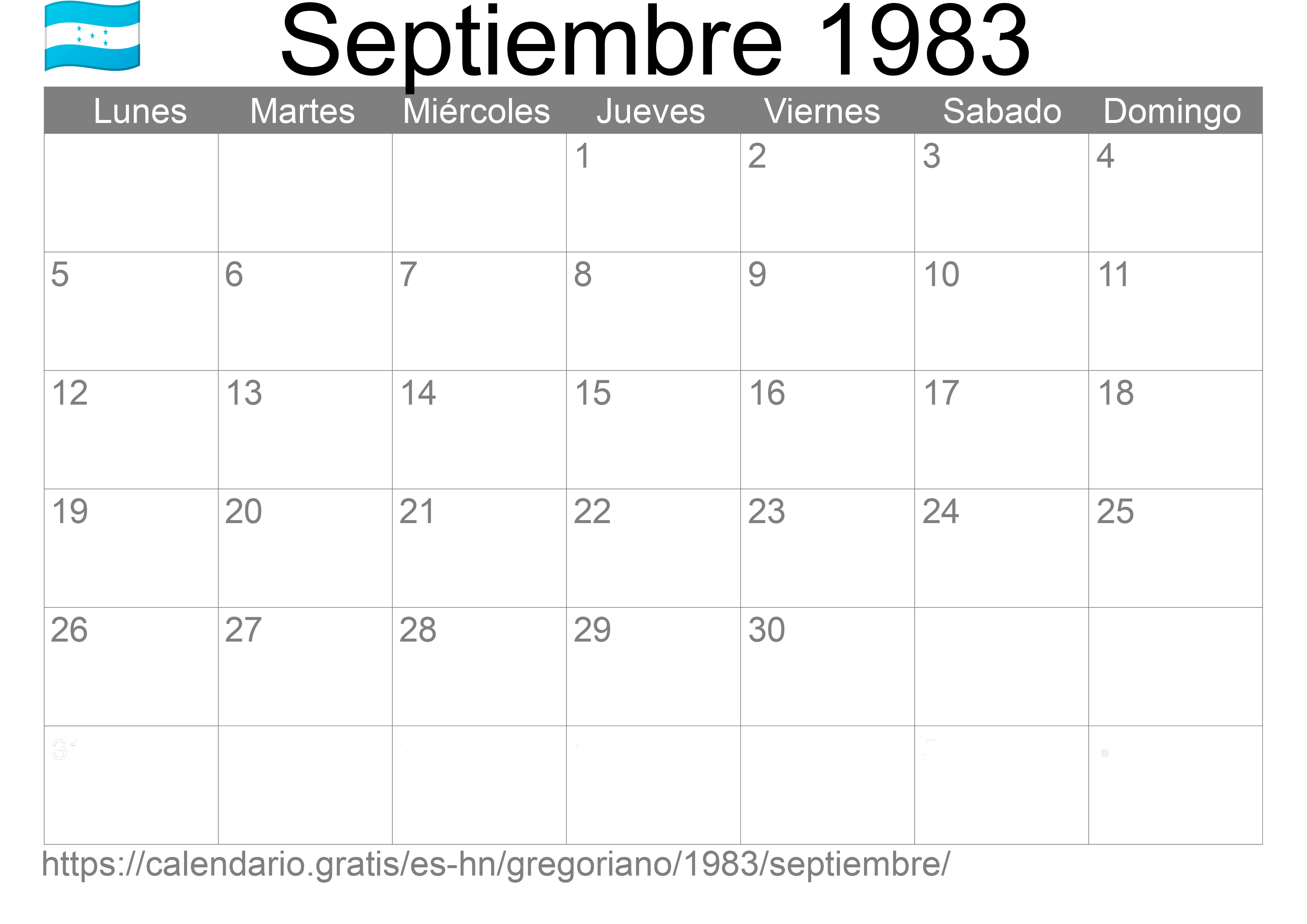 Calendario Septiembre 1983 para imprimir