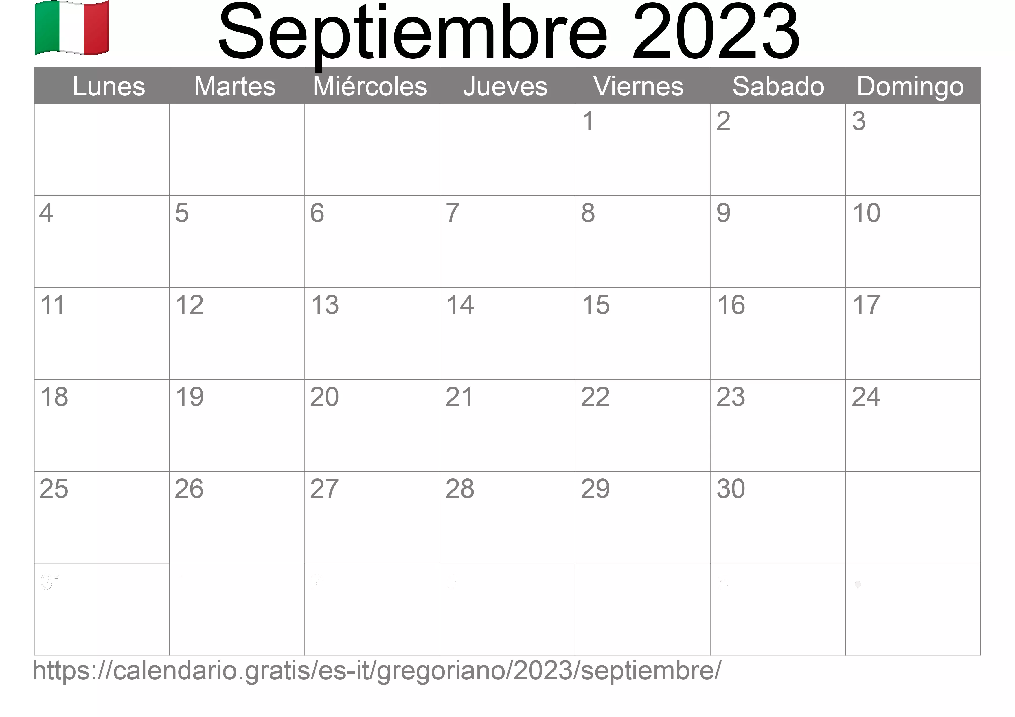 Calendario Septiembre 2023 para imprimir (Italia) Calendario Septiembre 2023 para imprimir (Italia)
