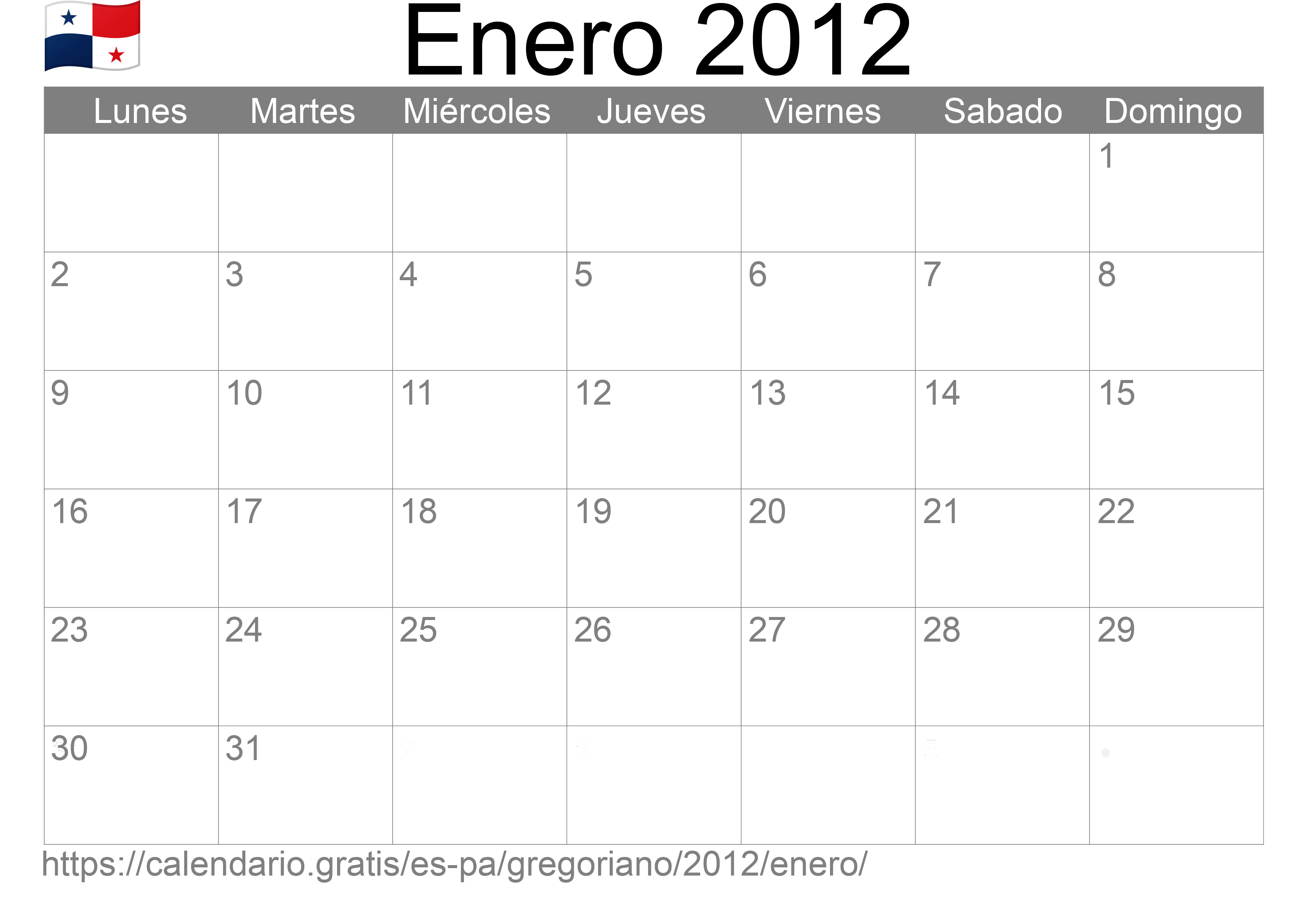 Calendario Enero 2012 para imprimir