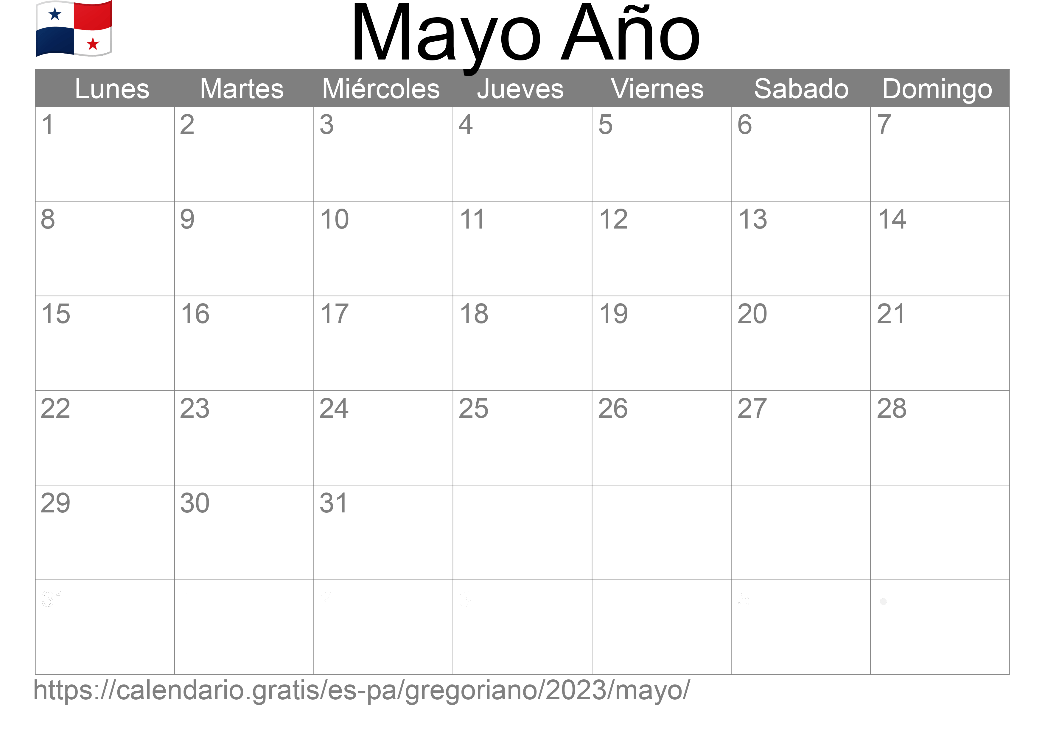 Calendario Mayo 2023 para imprimir