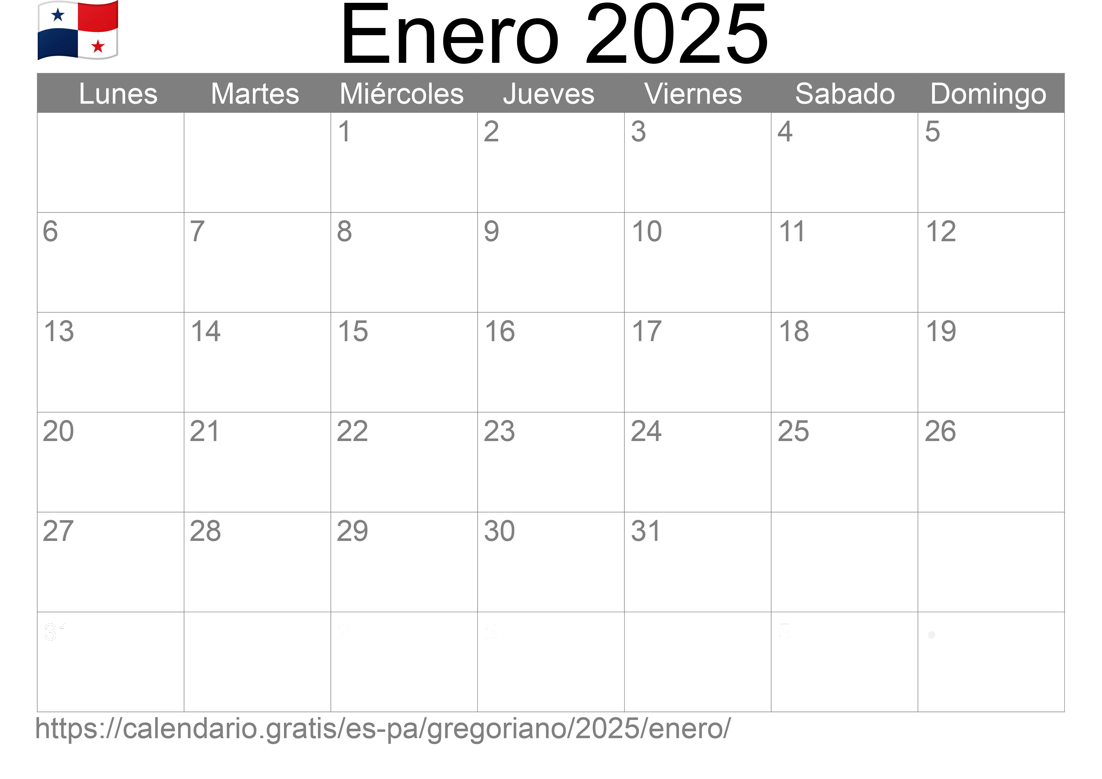 Calendario Enero 2025 para imprimir