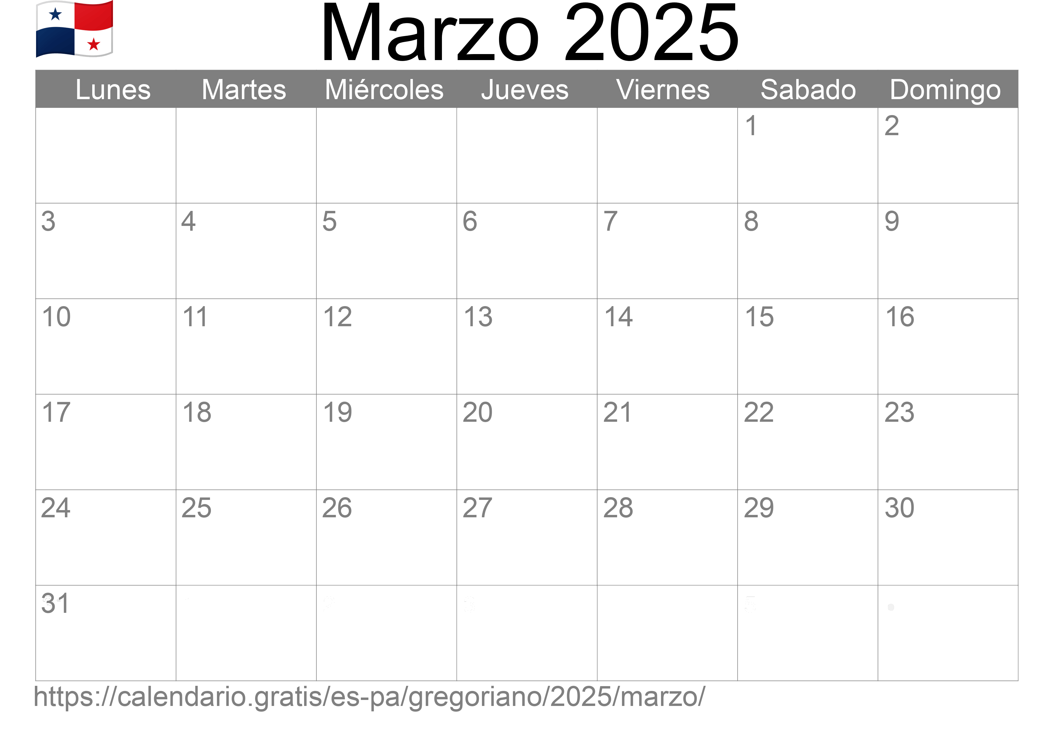 Calendario Marzo 2025 para imprimir