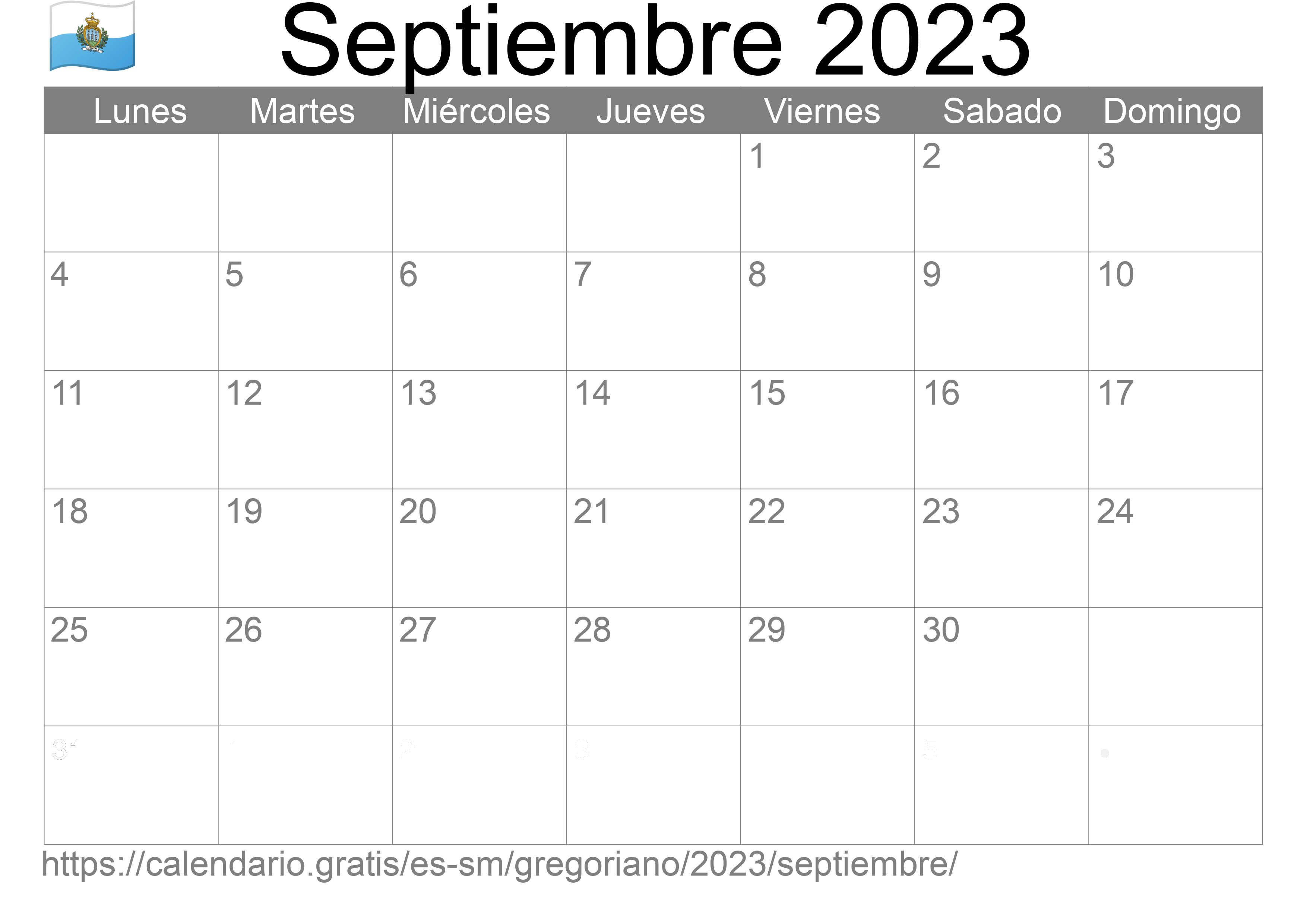 Calendario Septiembre 2023 para imprimir