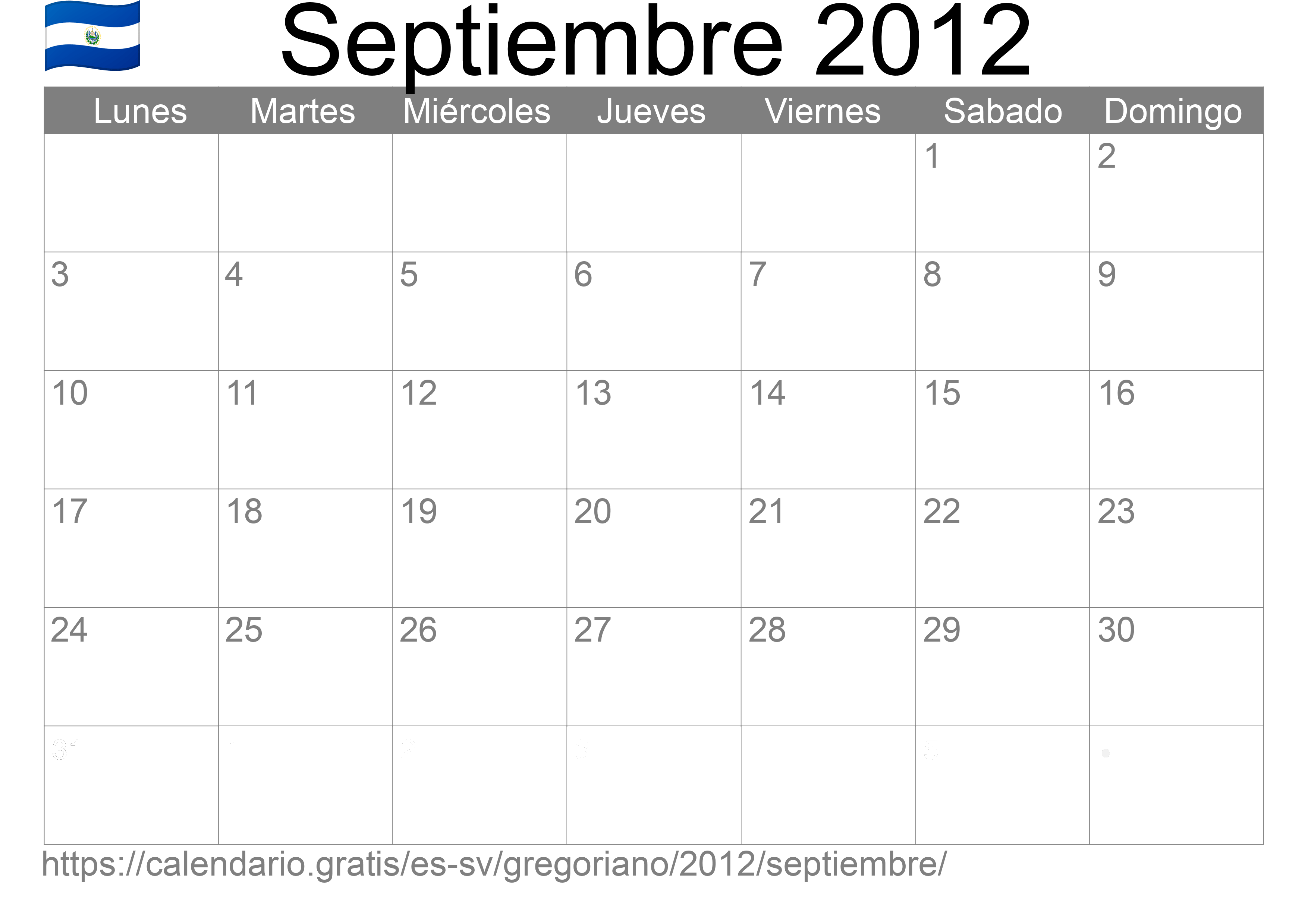 Calendario Septiembre 2012 para imprimir