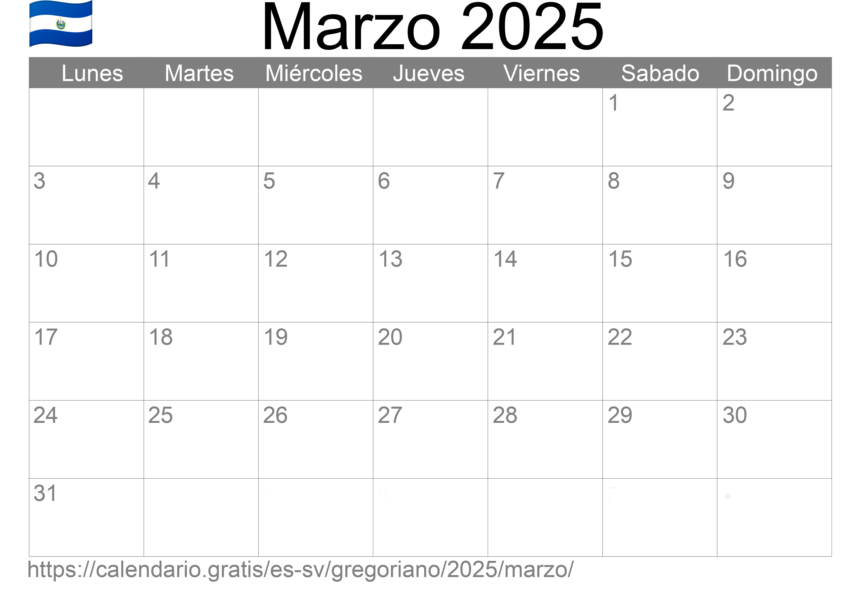 Calendario Marzo 2025 para imprimir