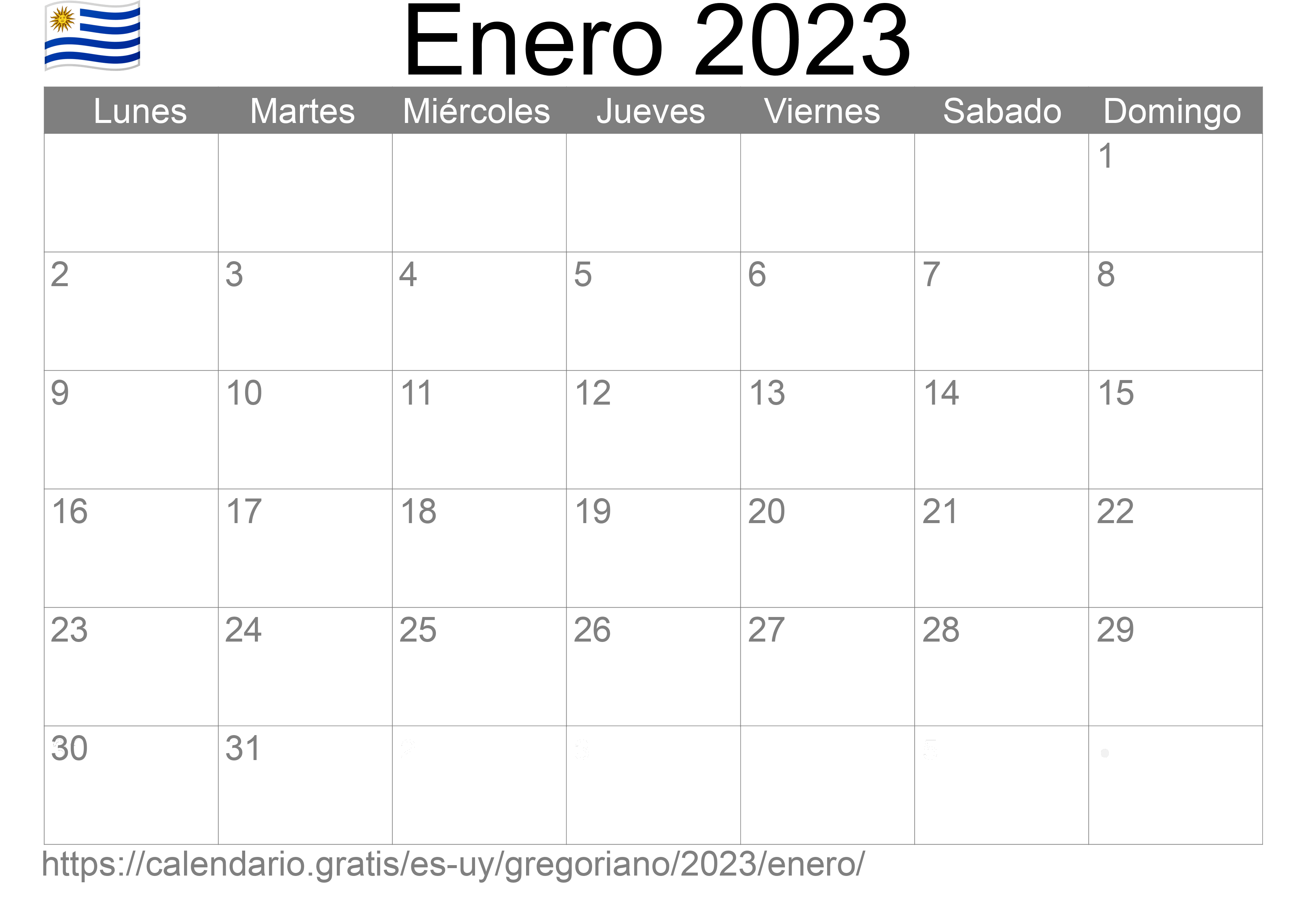 Calendario Enero 2023 para imprimir