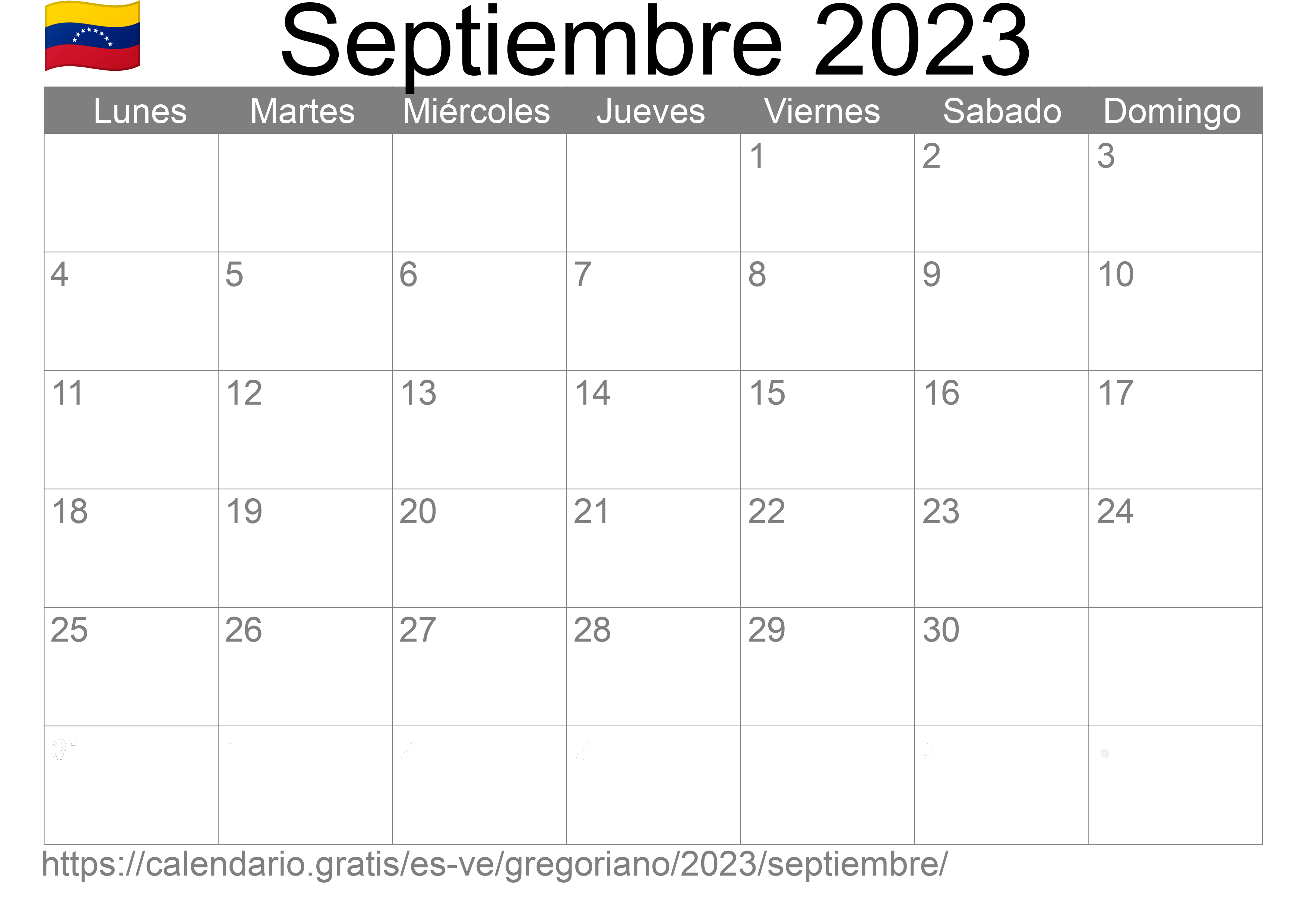 Calendario Septiembre 2023 para imprimir