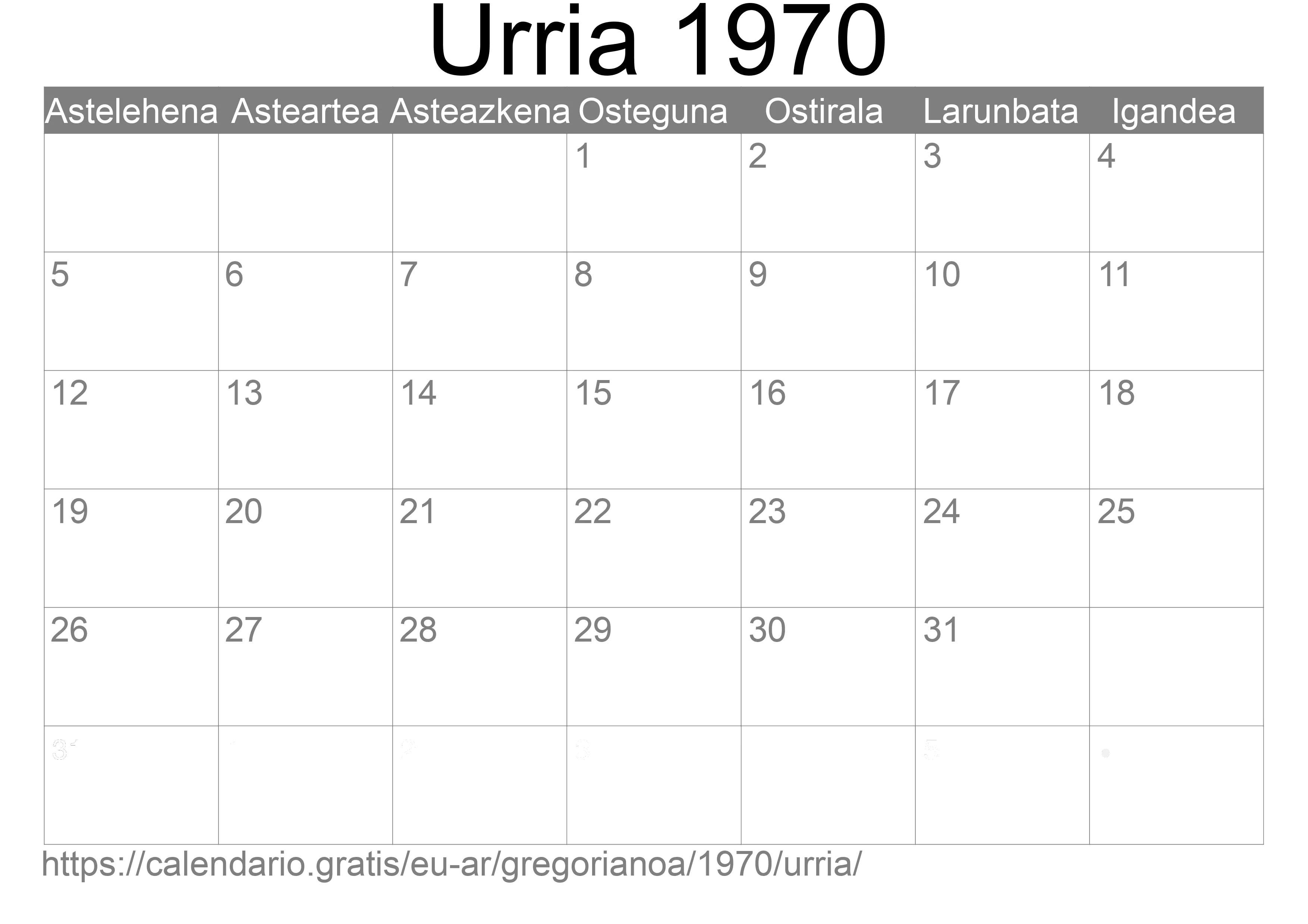 1970ko Urria egutegia inprimatzeko (Argentina) 1970ko Urria egutegia inprimatzeko (Argentina)