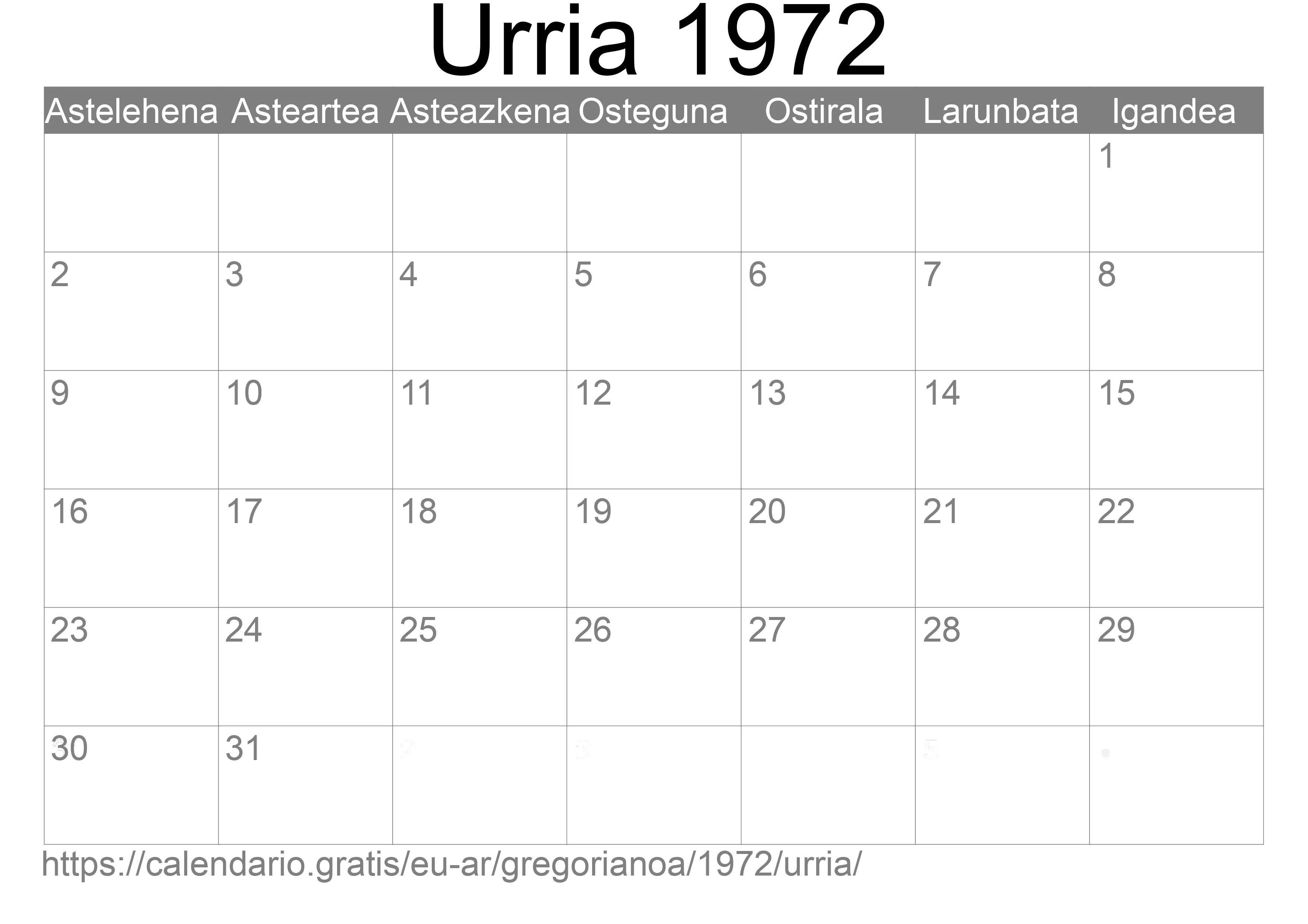 1972ko Urria egutegia inprimatzeko (Argentina) 1972ko Urria egutegia inprimatzeko (Argentina)