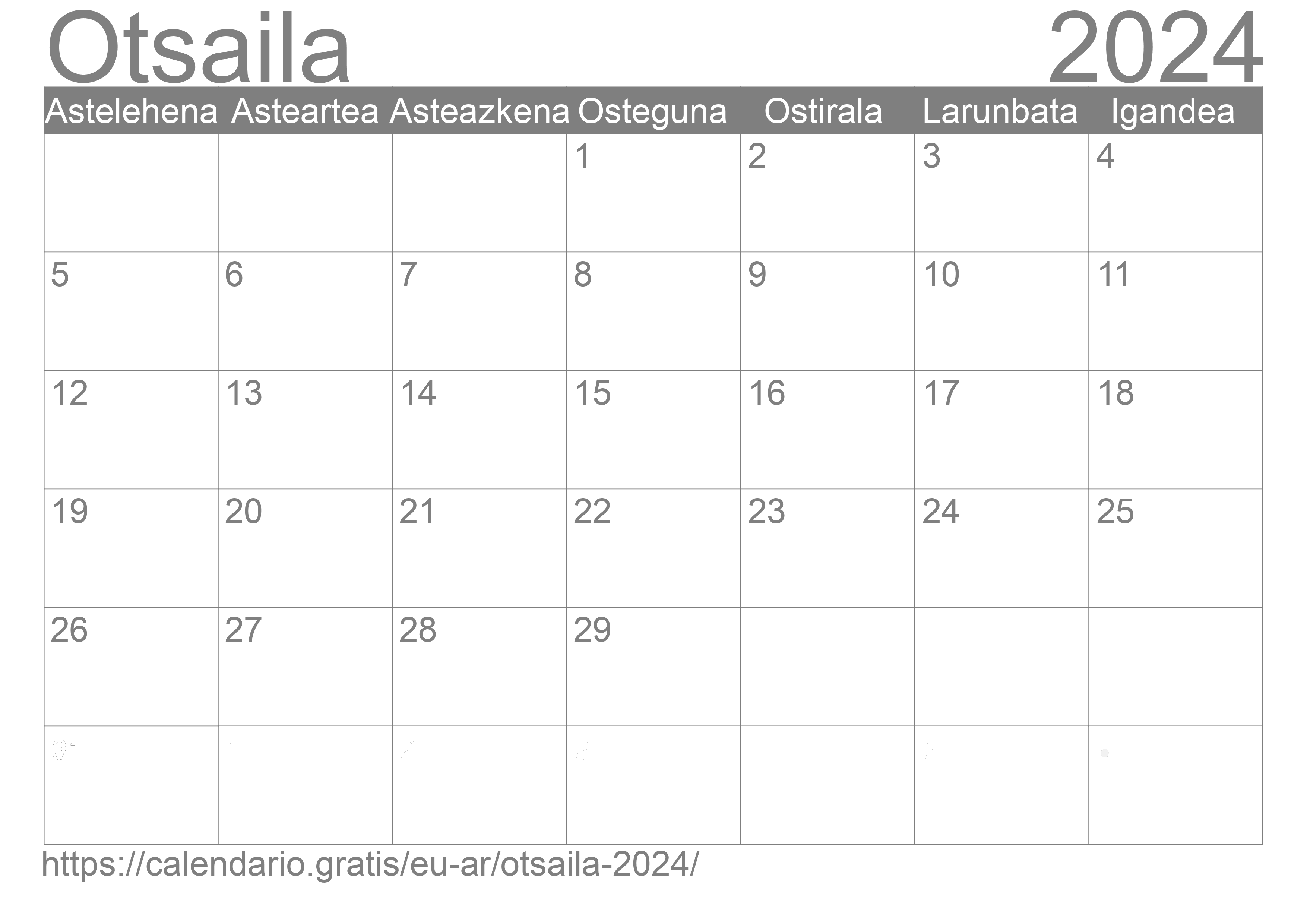 Egutegia Otsaila 2024 tik Argentinatik Euskara ☑️ Calendario.Gratis