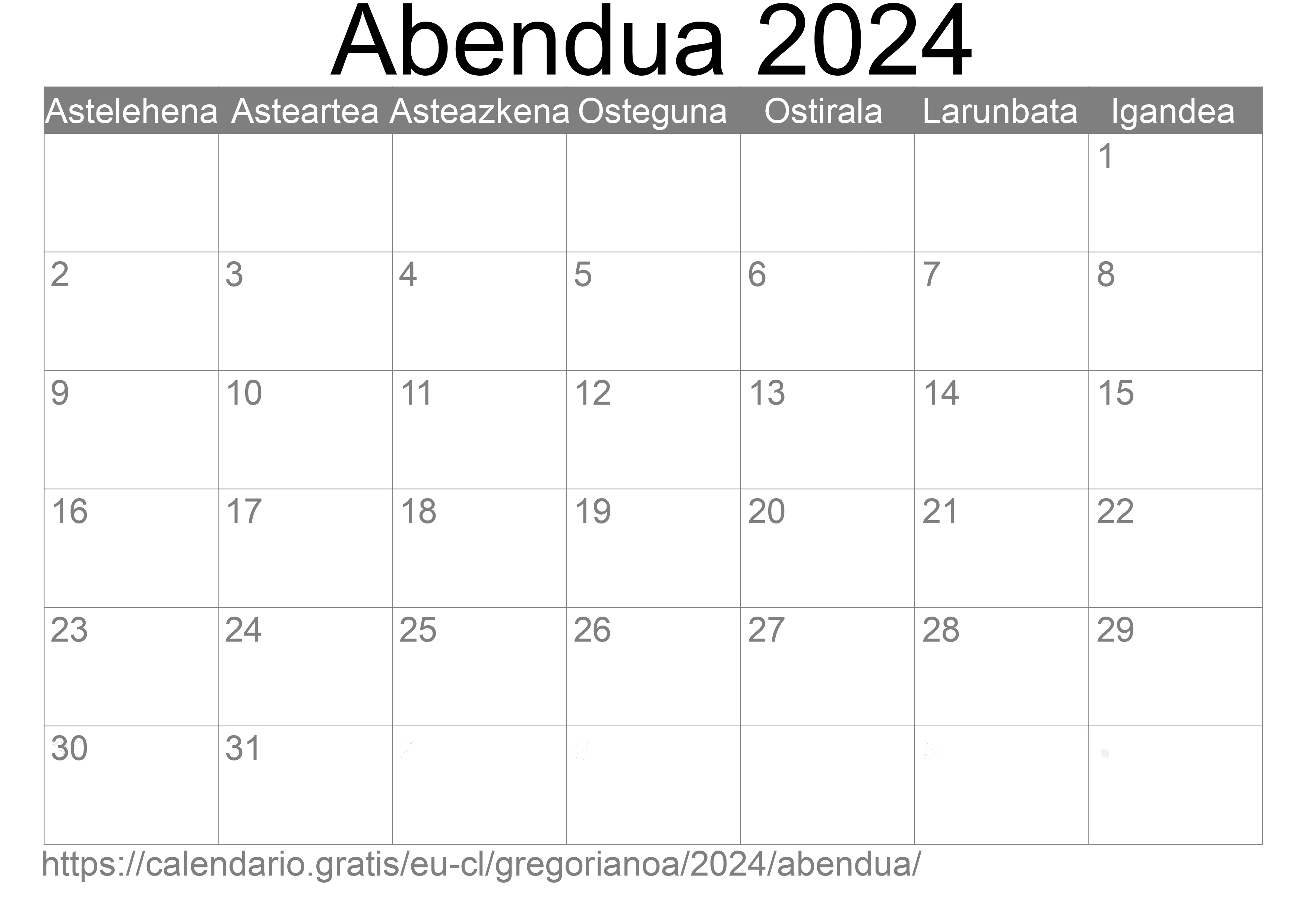 2024ko Abendua egutegia inprimatzeko (Txile) 2024ko Abendua egutegia inprimatzeko (Txile)