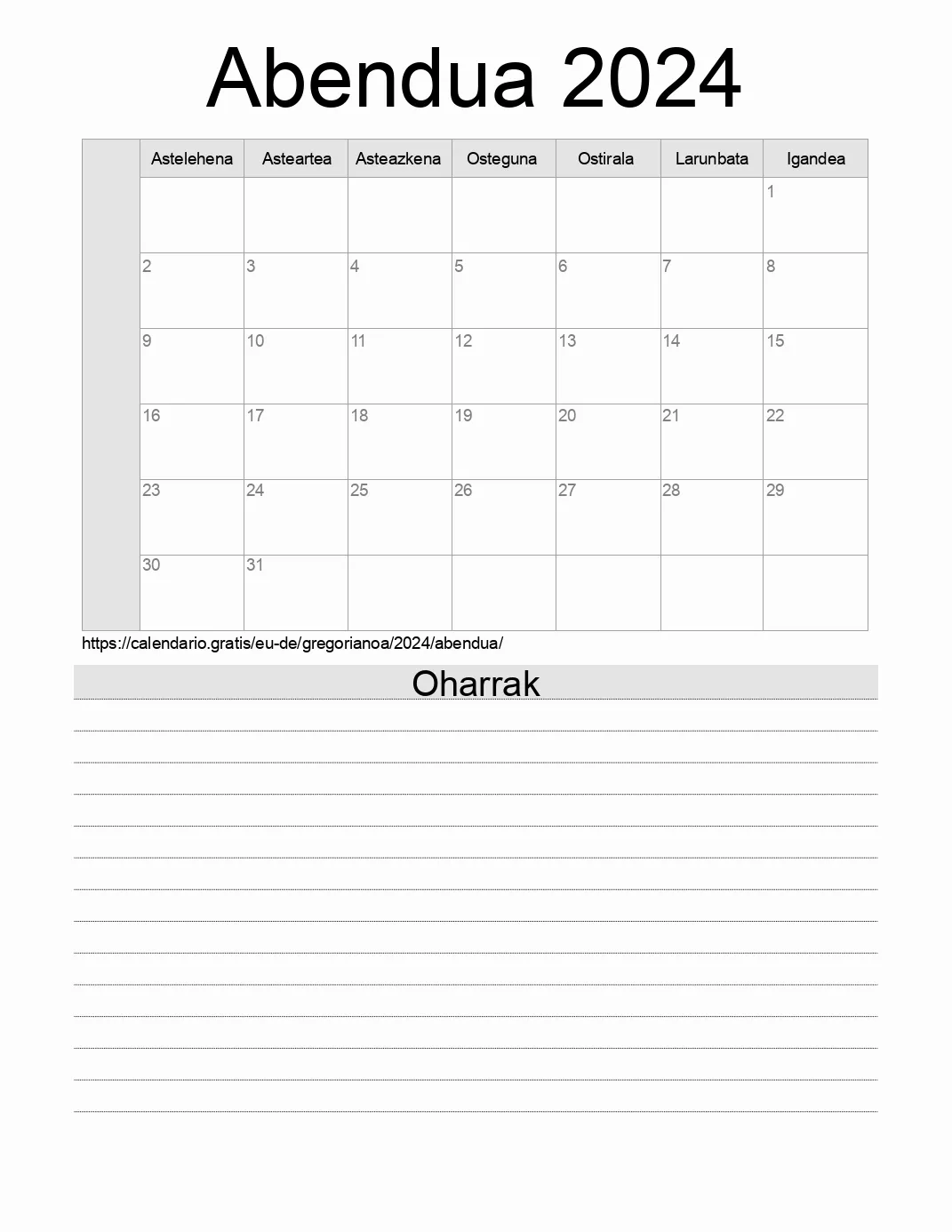 Inprimatzeko Abendua 2024 egutegia, oharrekin. (Alemania) Inprimatzeko Abendua 2024 egutegia, oharrekin. (Alemania)