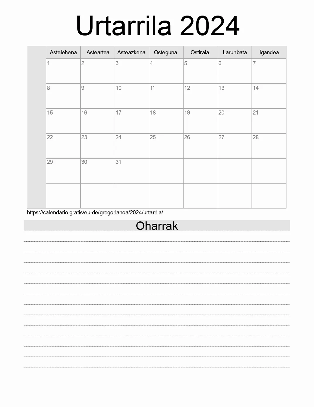 Inprimatzeko Urtarrila 2024 egutegia, oharrekin. (Alemania) Inprimatzeko Urtarrila 2024 egutegia, oharrekin. (Alemania)