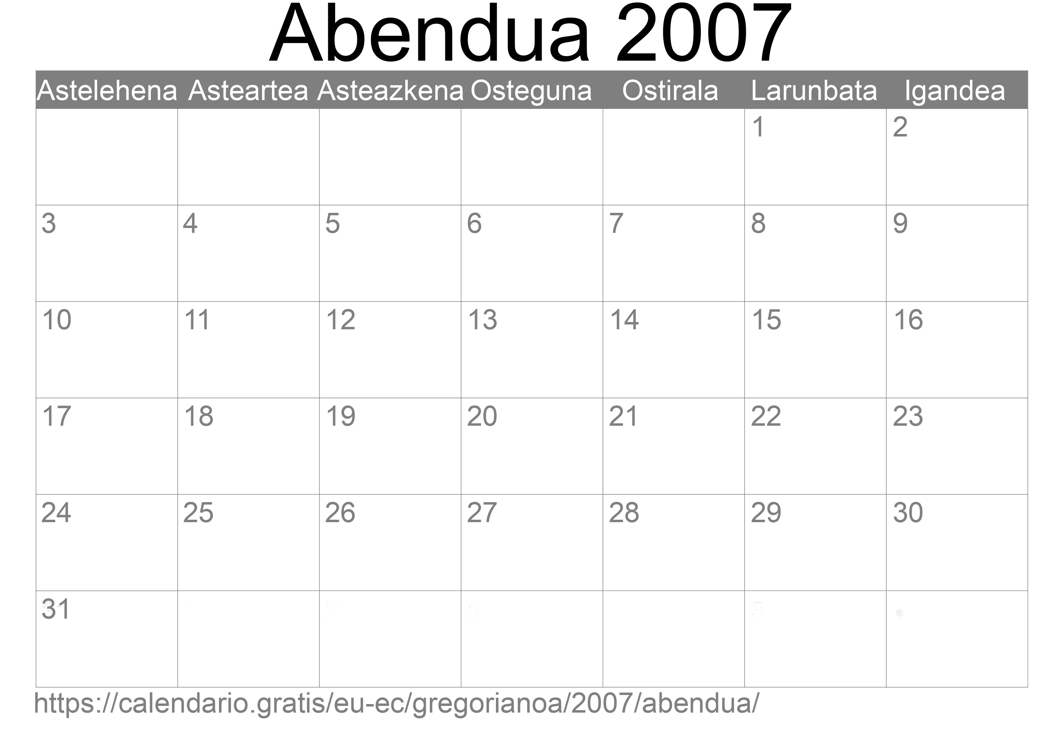 2007ko Abendua egutegia inprimatzeko (Ekuador)