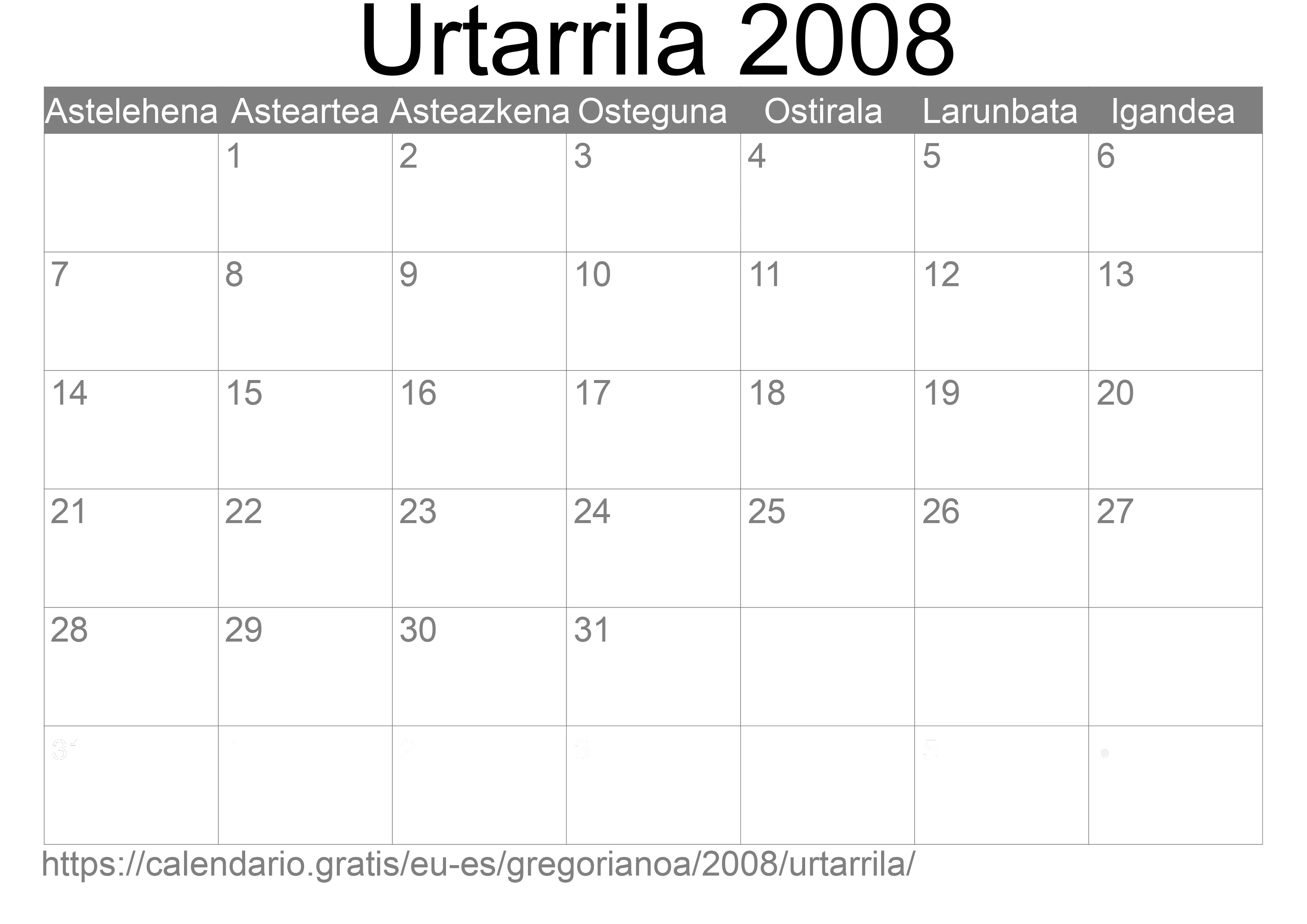 2008ko Urtarrila egutegia inprimatzeko (Espainia) 2008ko Urtarrila egutegia inprimatzeko (Espainia)