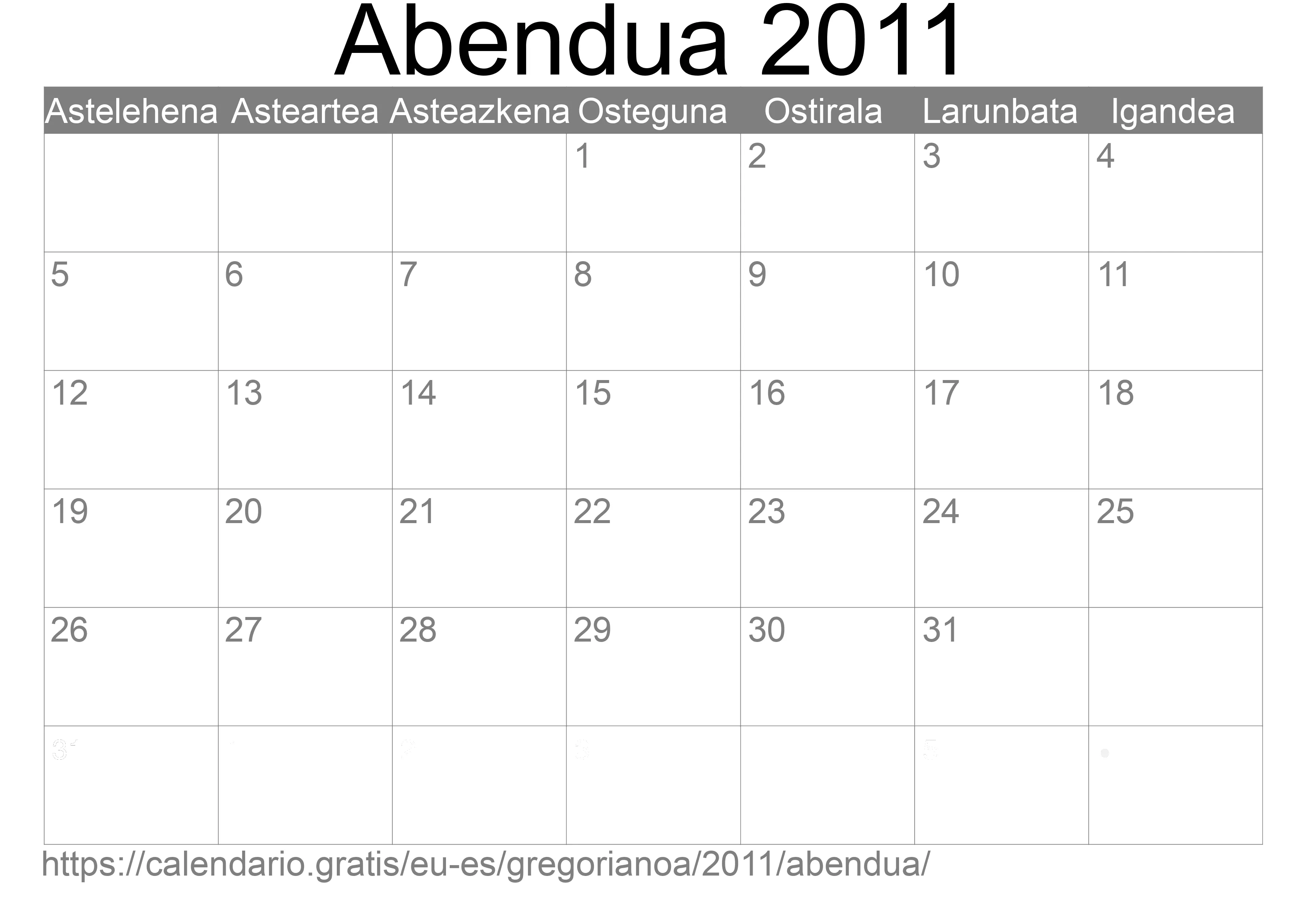 2011ko Abendua egutegia inprimatzeko (Espainia) 2011ko Abendua egutegia inprimatzeko (Espainia)