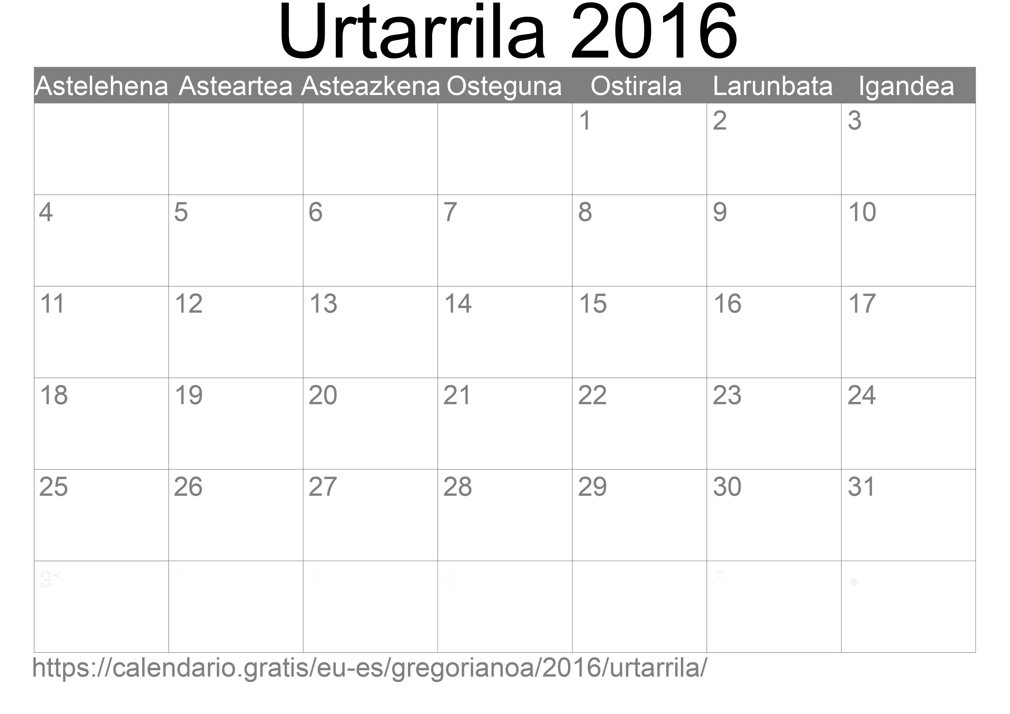 2016ko Urtarrila egutegia inprimatzeko (Espainia) 2016ko Urtarrila egutegia inprimatzeko (Espainia)