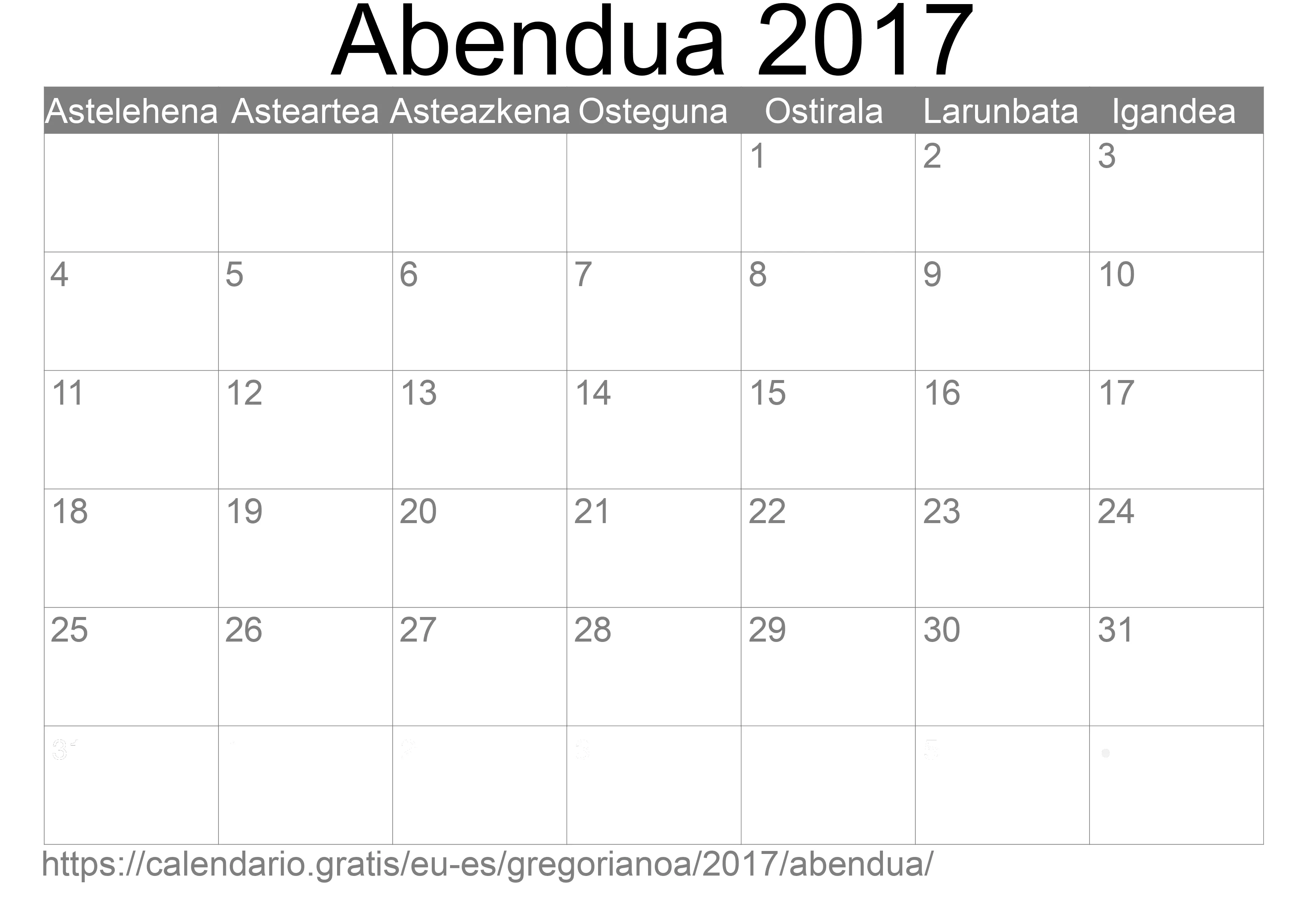 2017ko Abendua egutegia inprimatzeko (Espainia) 2017ko Abendua egutegia inprimatzeko (Espainia)