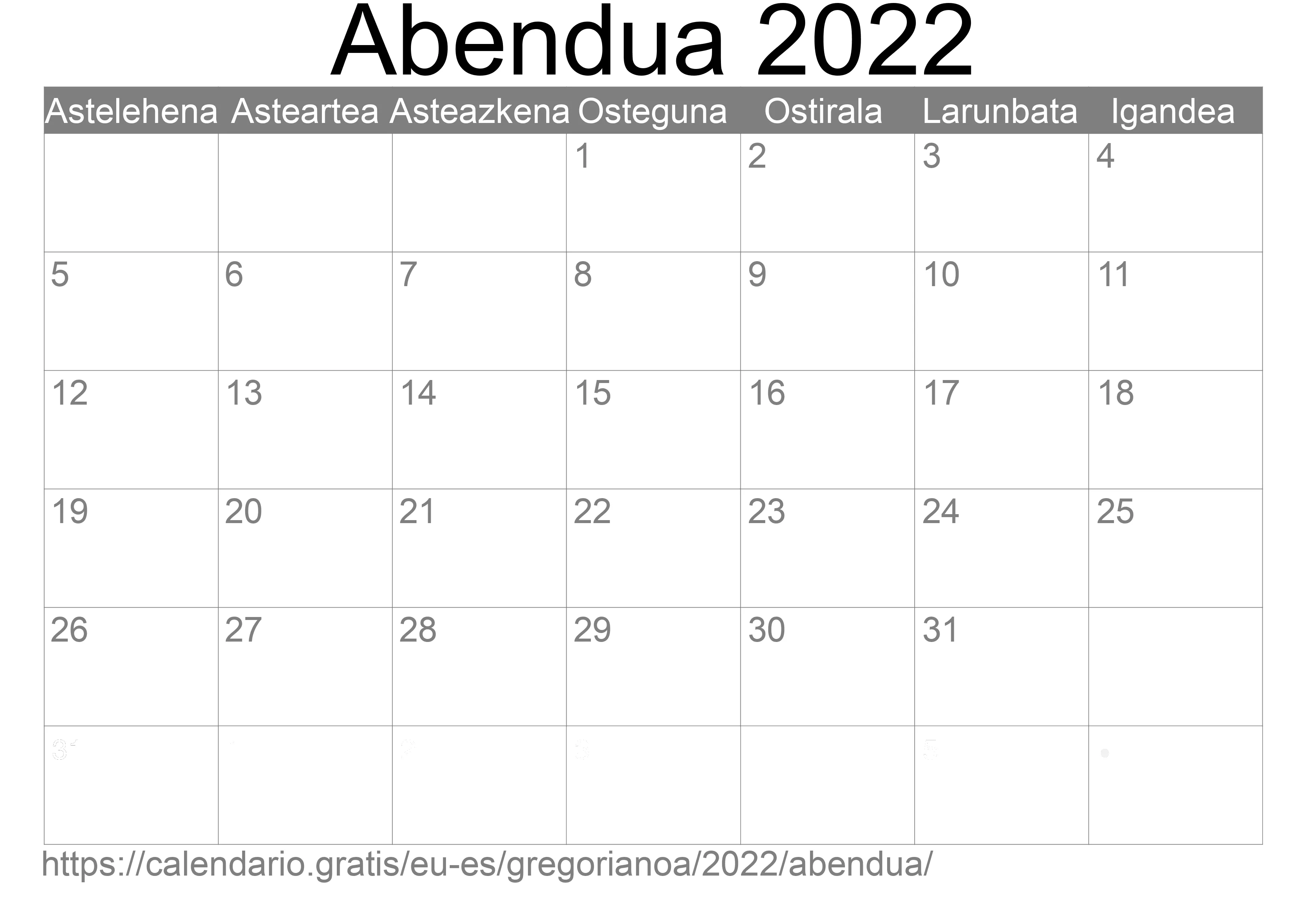 2022ko Abendua egutegia inprimatzeko (Espainia) 2022ko Abendua egutegia inprimatzeko (Espainia)