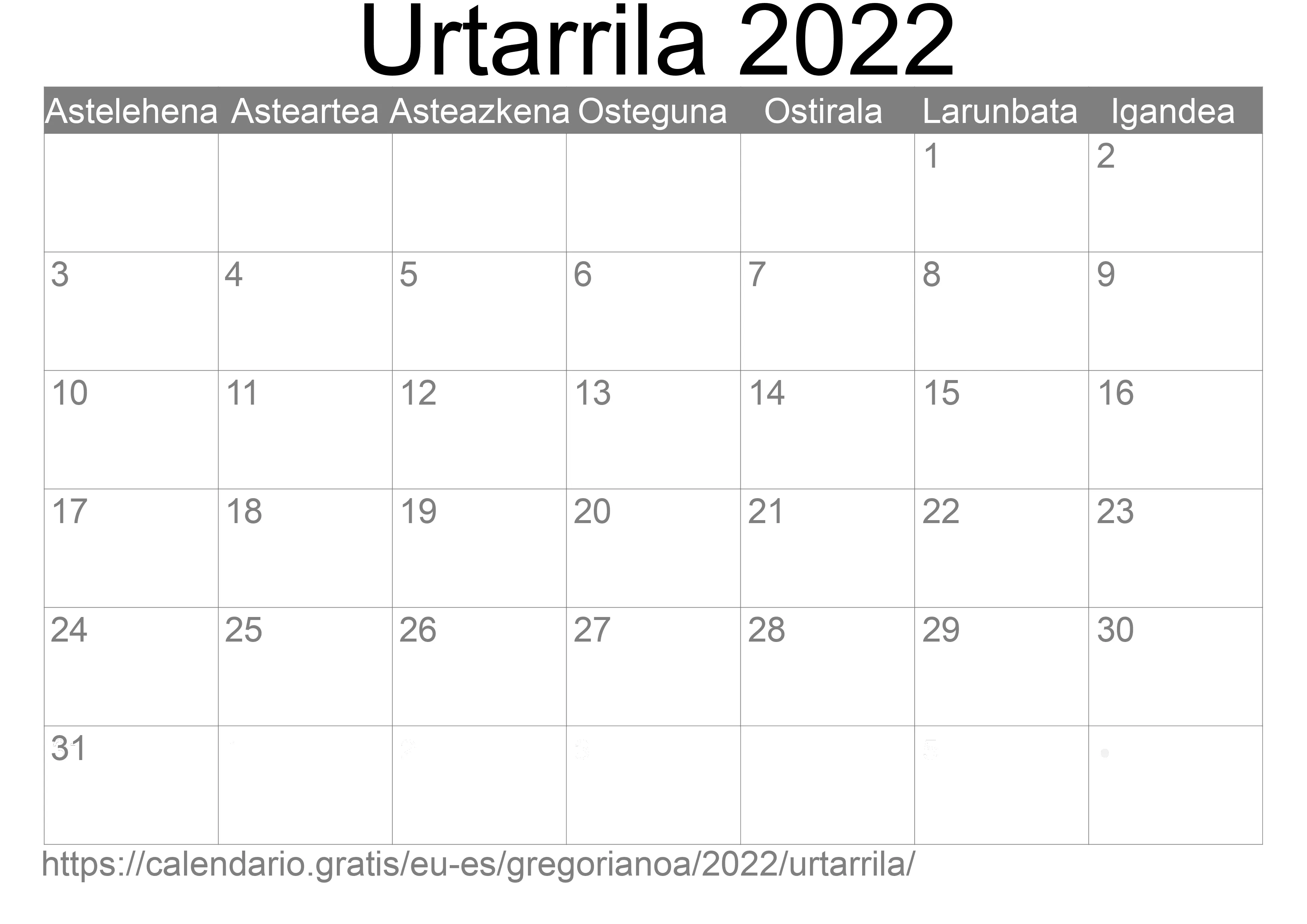 2022ko Urtarrila egutegia inprimatzeko (Espainia) 2022ko Urtarrila egutegia inprimatzeko (Espainia)